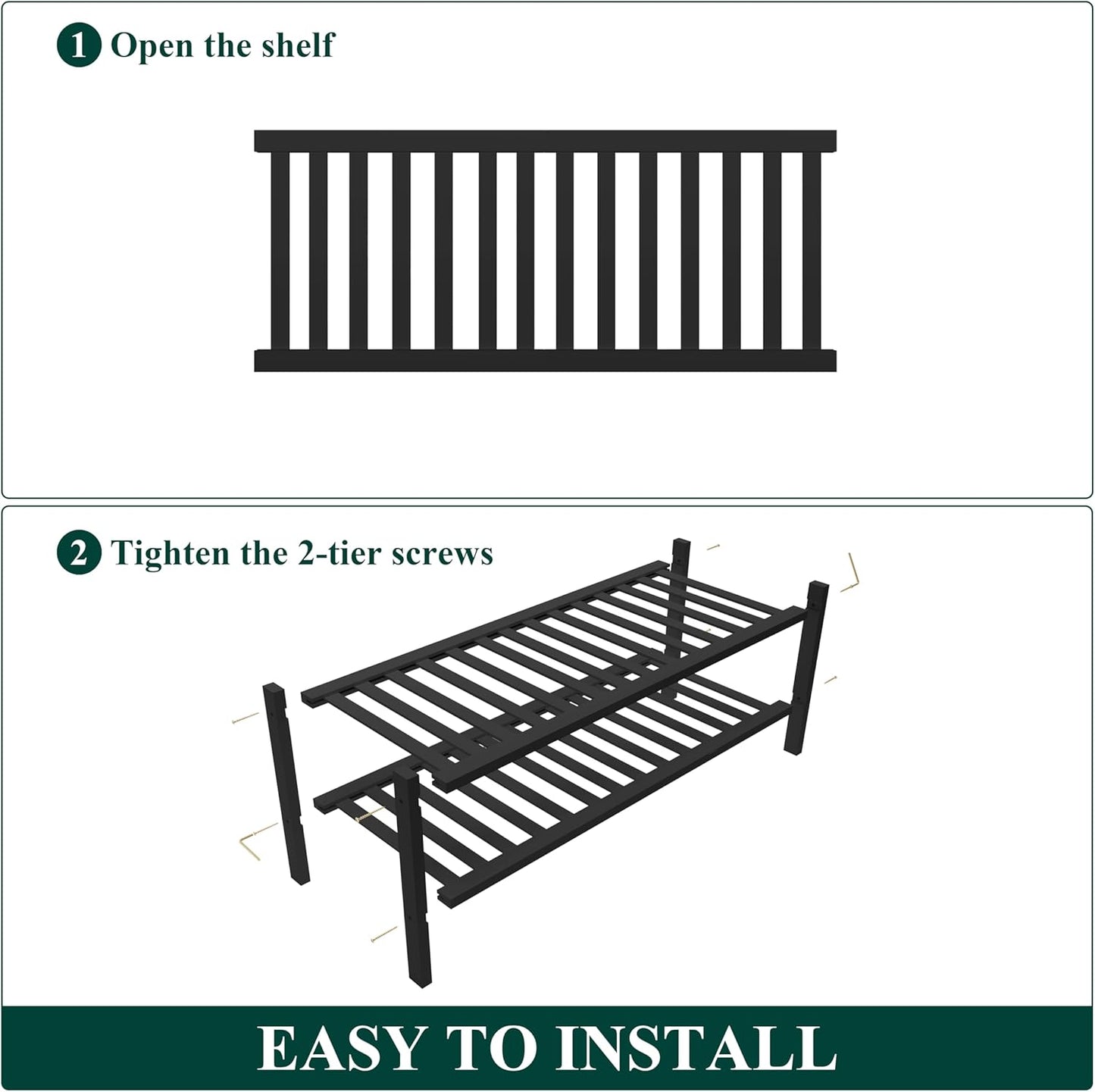 Smiry Shoe Rack, 2 Tier Thick Bamboo Shoe Organizer, Stackable Free Standing Wooden Shoe Storage Shelf for Closet, Entryway, Front Door Entrance, Black