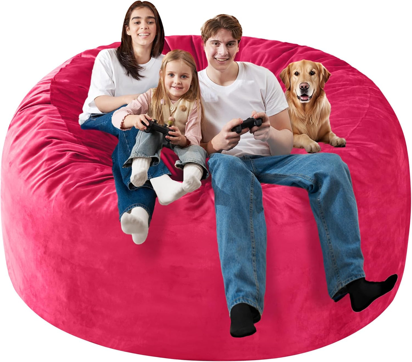 Homguava 6 FT Bean Bag Chair: 6' Bean Bags with Memory Foam Filled, Large Beanbag Chairs Soft Sofa with Dutch Velvet Cover-Pink