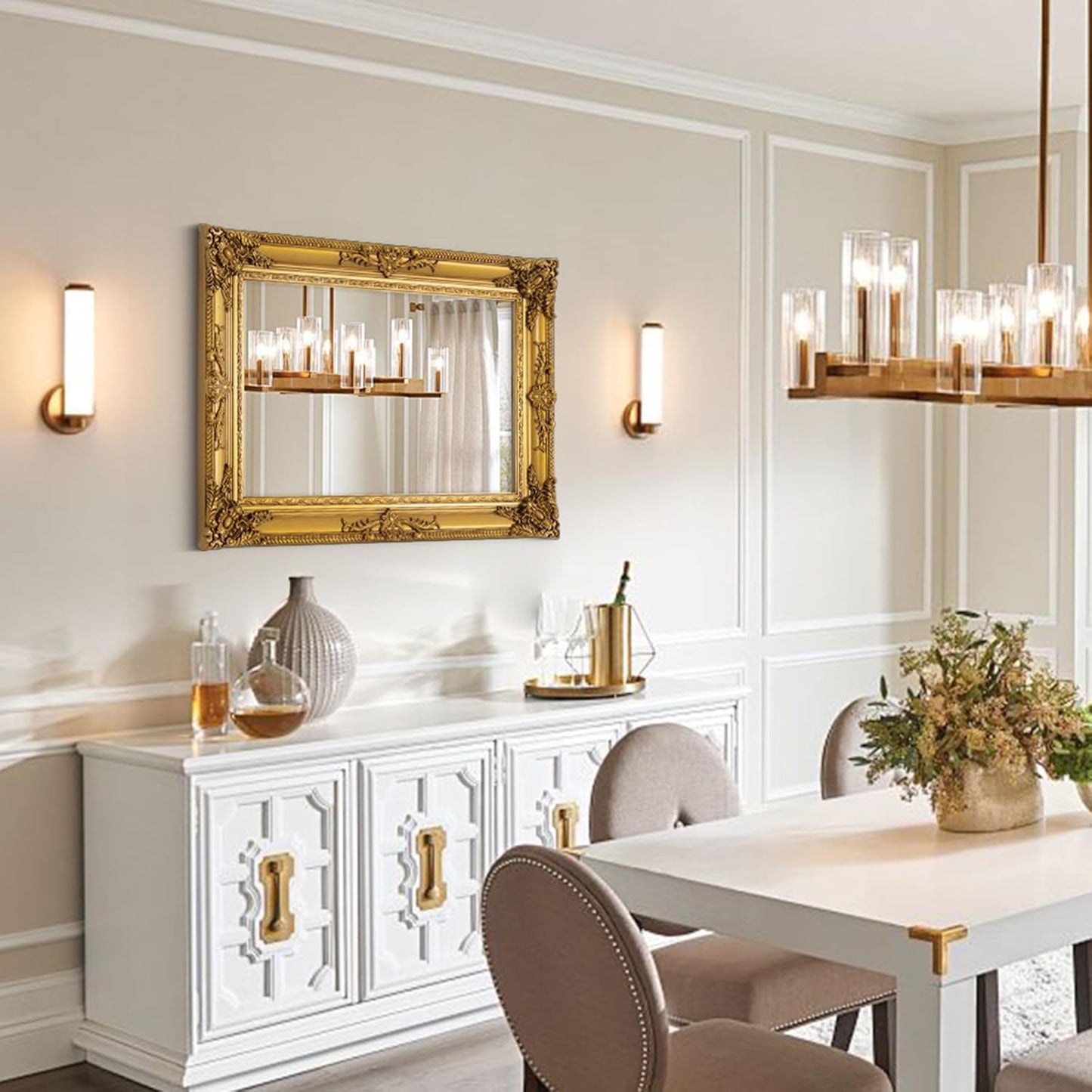 Antique Gold Mirror for Wall Decor, 28" x 20" Gold Vintage Baroque Mirrors with Ornate Frame, Traditional Antique Living Room Mirror, Horizontal/Vertical