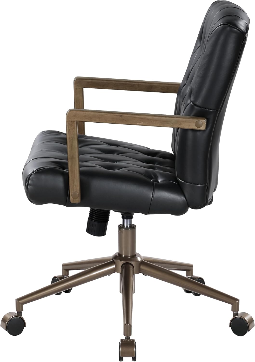 OSP Home Furnishings Waltham Adjustable Height and Tilt, Swivel Home Office Chair with Wood Arms, Black Faux Leather