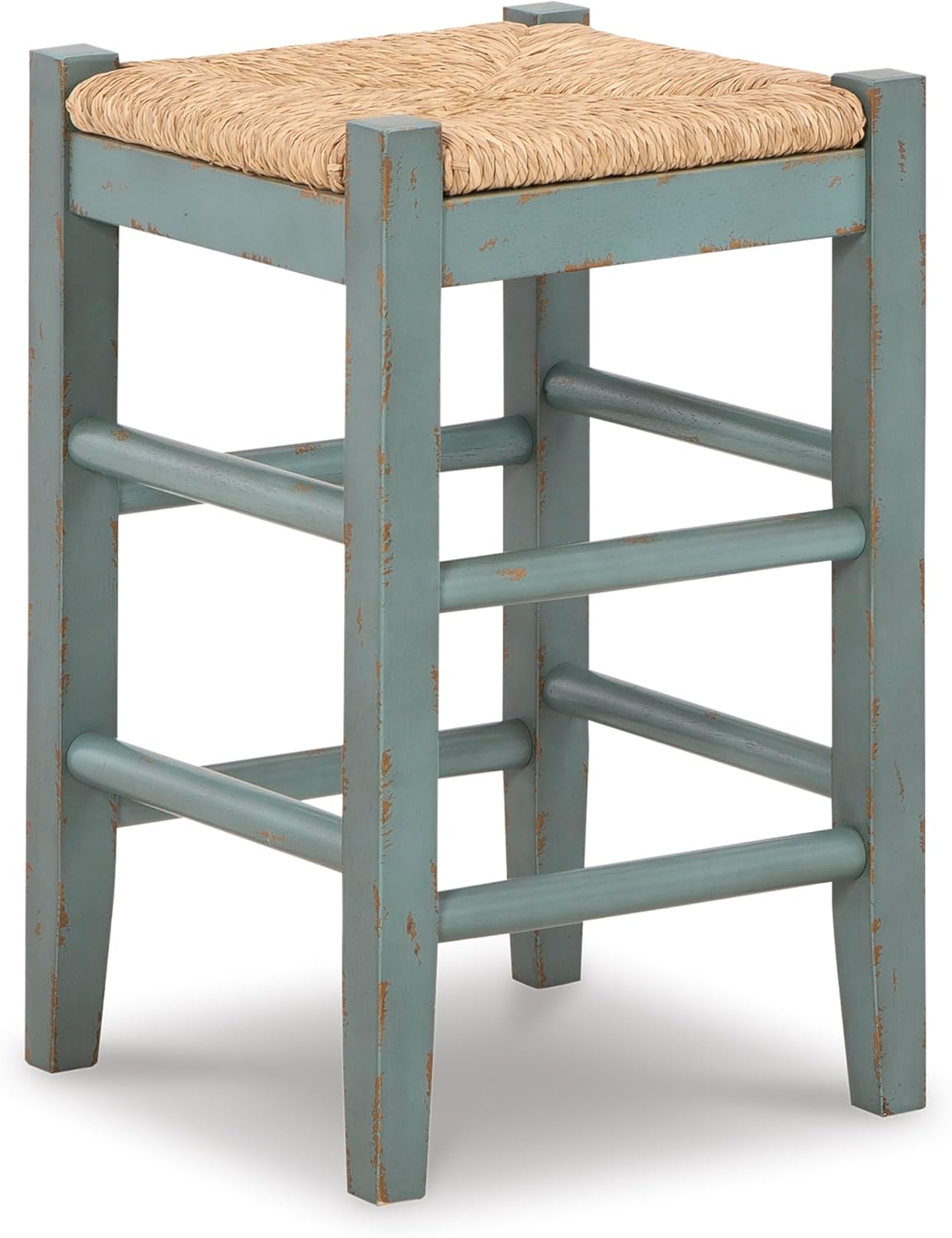 Signature Design by Ashley Mirimyn Farmhouse 23.63" Counter Height Bar Stool with Woven Wicker Seats, 2 Count, Green & Light Brown