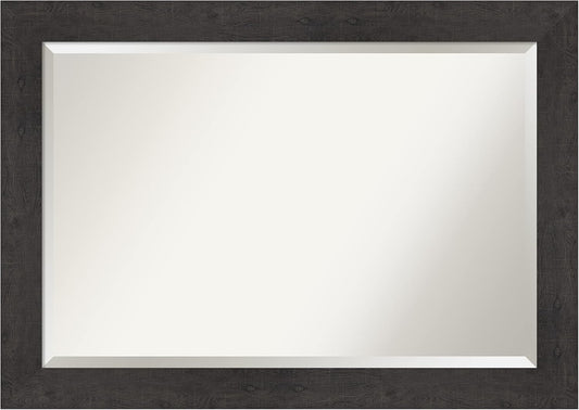 Amanti Art Brown Bathroom Mirror for Over Sink, 30x42 Rustic Plank Espresso Rectangle Vanity Mirror, Large Rustic Farmhouse Frame, Hangs Horizonally and Vertically, Bathroom Wall Decor, Beveled Edge