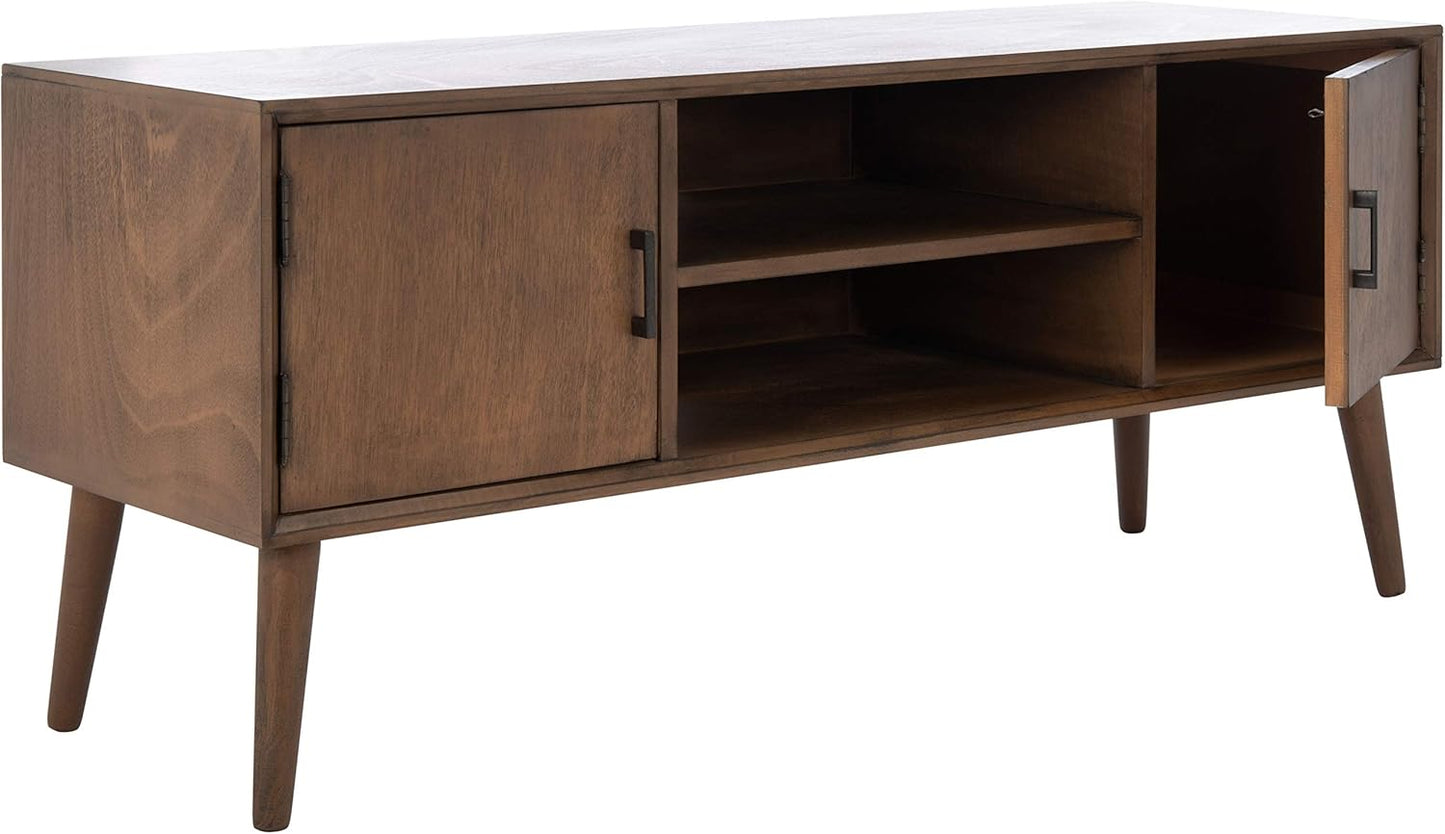 SAFAVIEH Sorrel TV Stand for up to 55" Flatscreen – Brown, 2 Doors with Interior Storage, 2 Open Shelves, Entertainment Media Console (MED5701C)