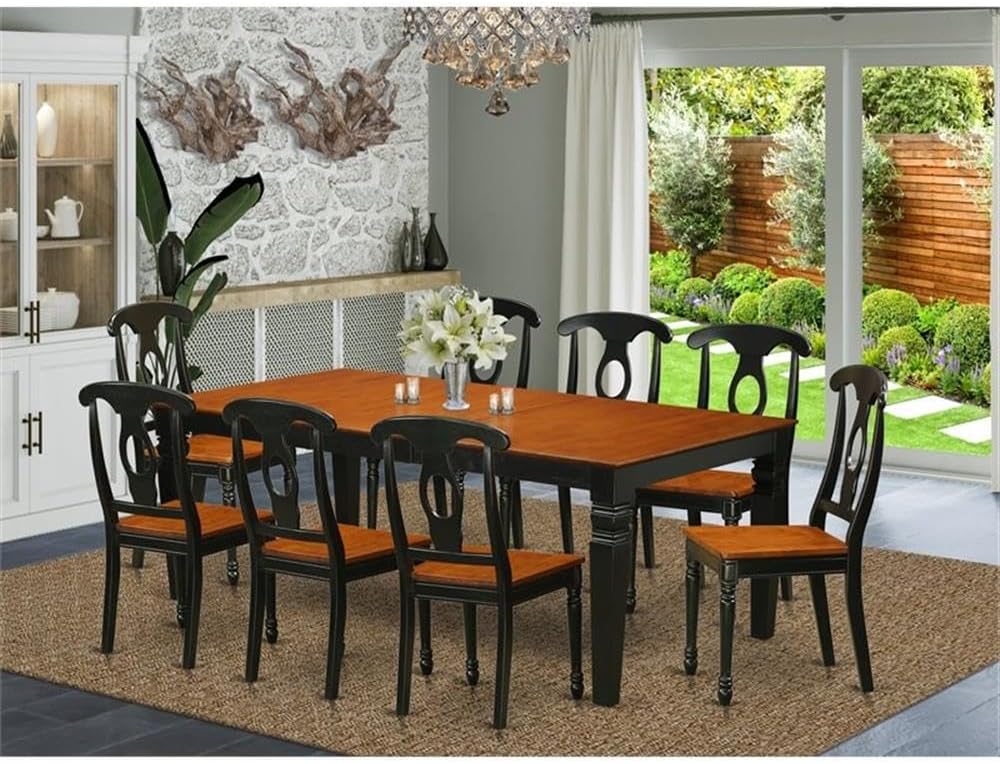 East West Furniture LGKE9-BCH-W 9 Piece Dining Table Set Includes a Rectangle Dining Room Table with Butterfly Leaf and 8 Wooden Seat Chairs, 42x84 Inch, Black & Cherry