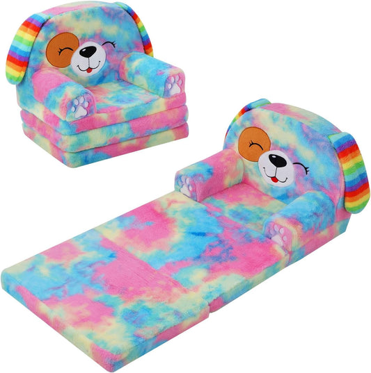 Kids Couch Comfy Foldable Kids Sofa to Lounger 2 in 1 Toddler Chair Plush Baby Sleeper Chair for Playing and Napping, Birthday Gifts for Boys and Girls