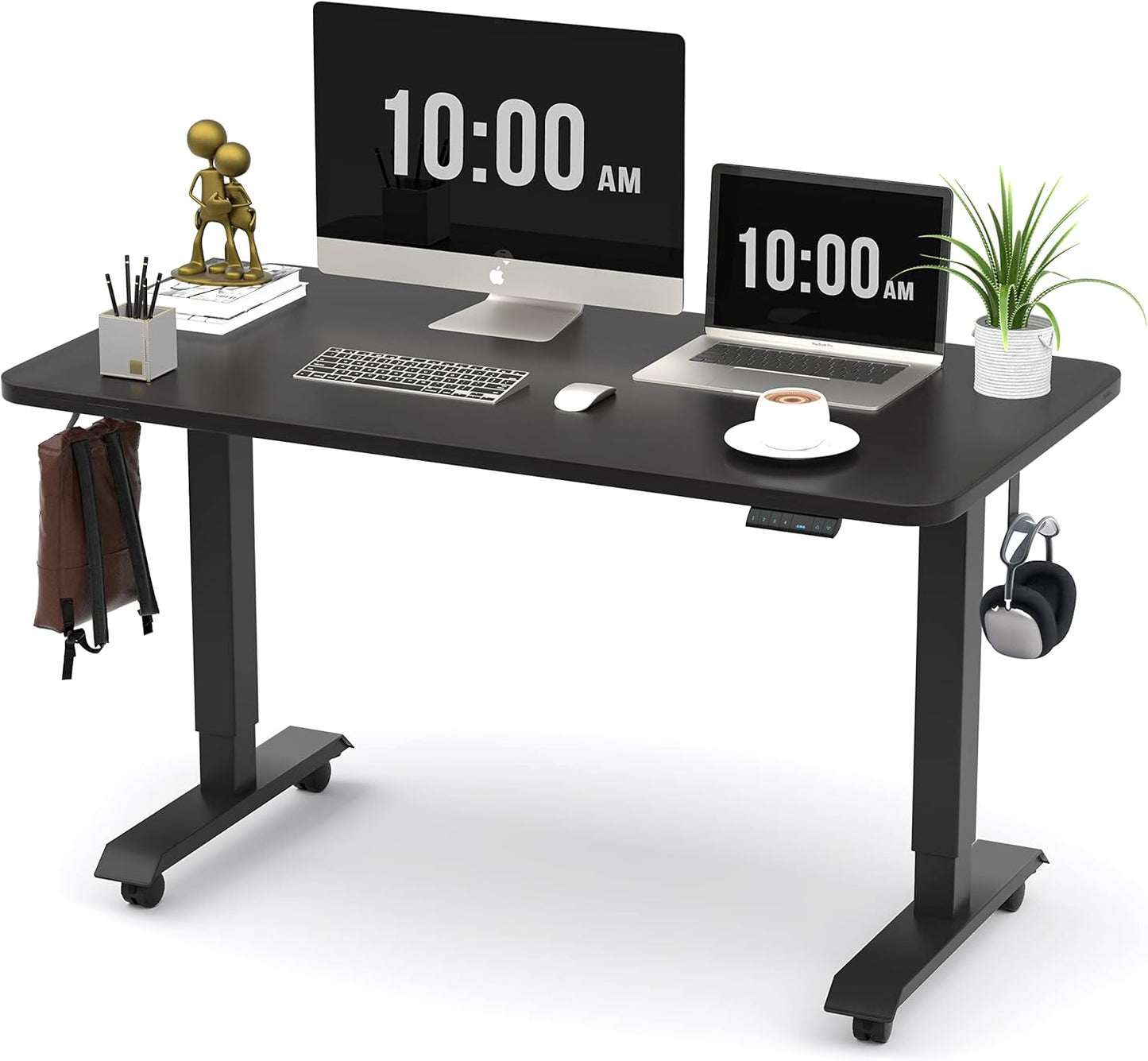 Monomi Electric Height Adjustable Standing Desk, 48x24 Inches, Ergonomic Home Office Sit/Stand Up Desk (Black Steel Frame/Black Top)