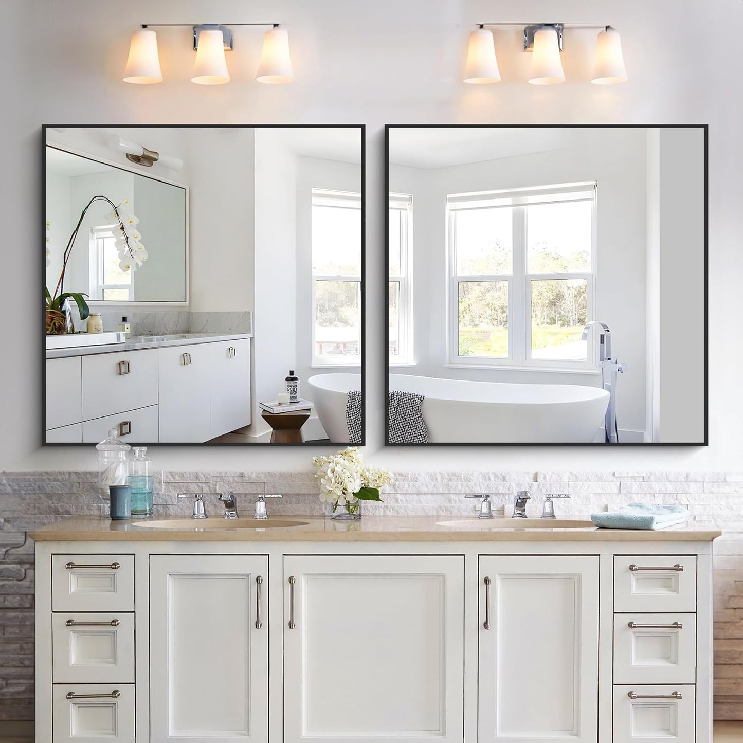 KOCUUY 36x36 Inch Large Black Wall Mounted Mirror,Aluminum Framed Decorative Rectangular Bathroom Mirror for Wall Over Sink,Vanity Mirror for Bedroom Living Room Bathroom,Functional Oversized Mirror