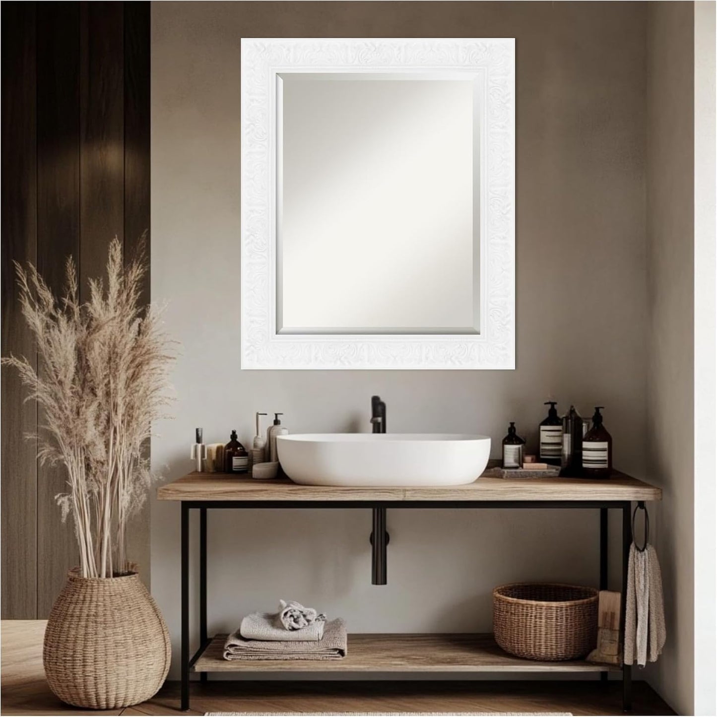 Amanti Art White Bathroom Mirror for Over Sink, 29x35 Luxe White Rectangle Vanity Mirror, Large Traditional Frame, Hangs Horizonally and Vertically, Bathroom Wall Decor, Beveled Edge