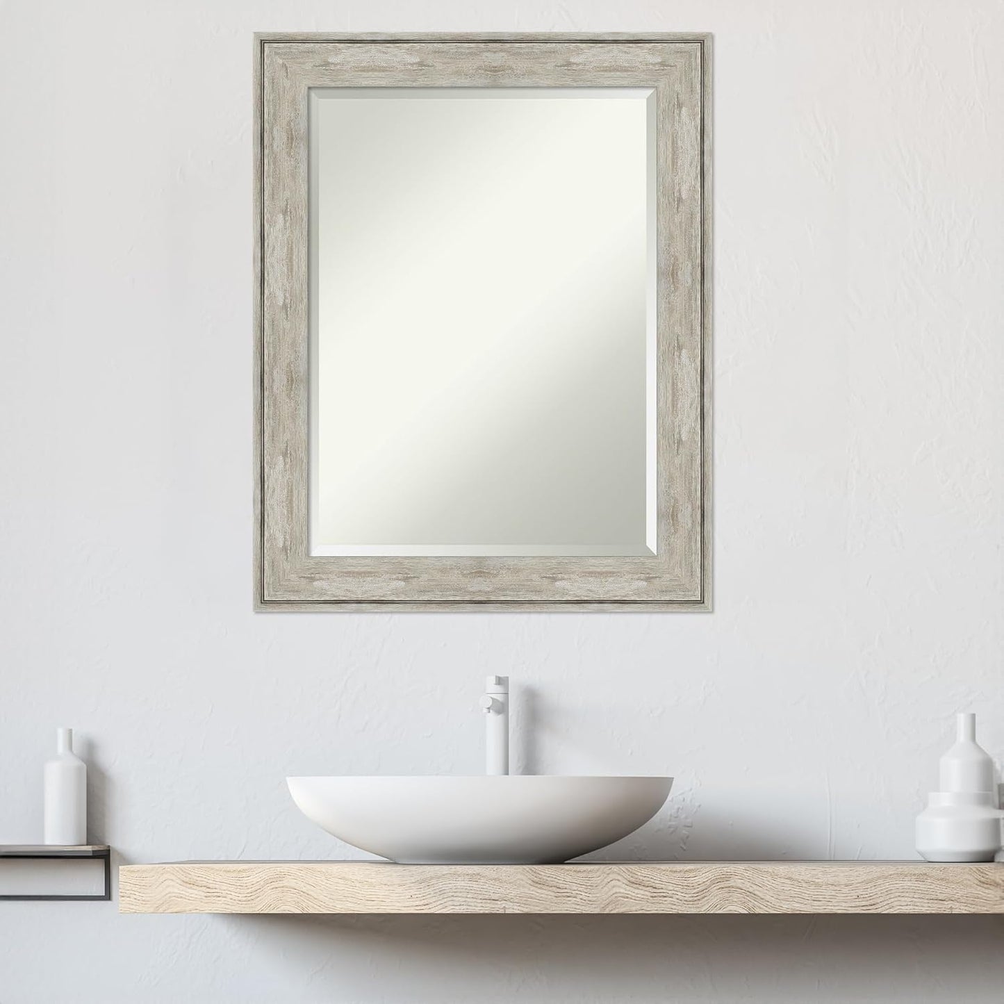Amanti Art Silver Bathroom Mirror for Over Sink, 29x23 Crackled Metallic Rectangle Vanity Mirror, Medium Rustic Farmhouse Frame, Hangs Horizonally and Vertically, Bathroom Wall Decor, Beveled Edge
