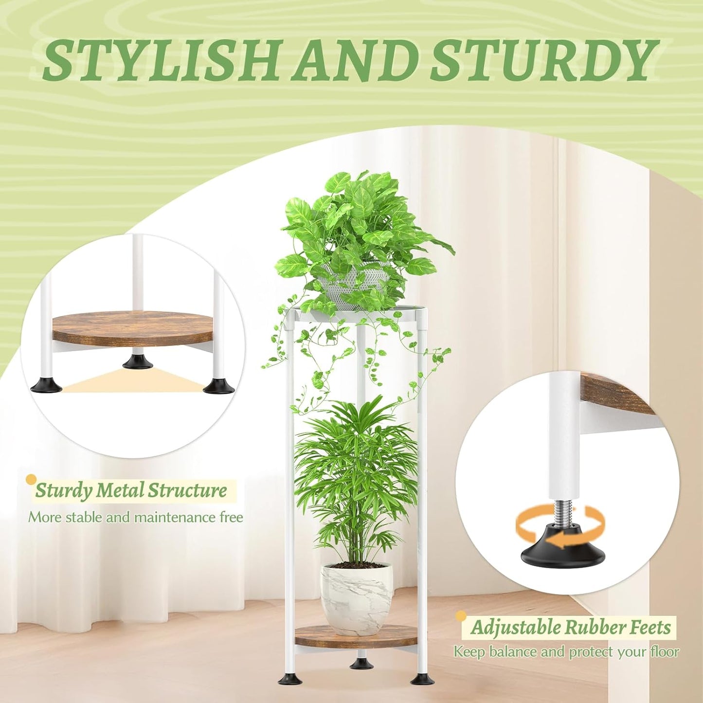 KMOTASUO 2 Tier Plant Stands Indoor, 30 Inch Tall Metal Corner Plant Stand, Modern Flower Shelf Pot Holder Planter Display Rack for Living Room Balcony Patio Garden(White)