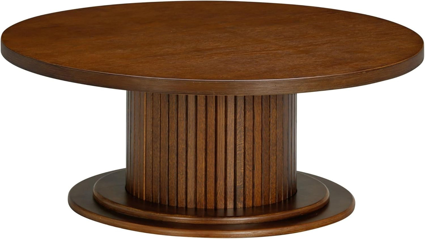 NTC 40 Inch Summit Modern Classic Tambour Wooden Round Coffee Table – Waterproof & Heat Resistant, Dark Walnut