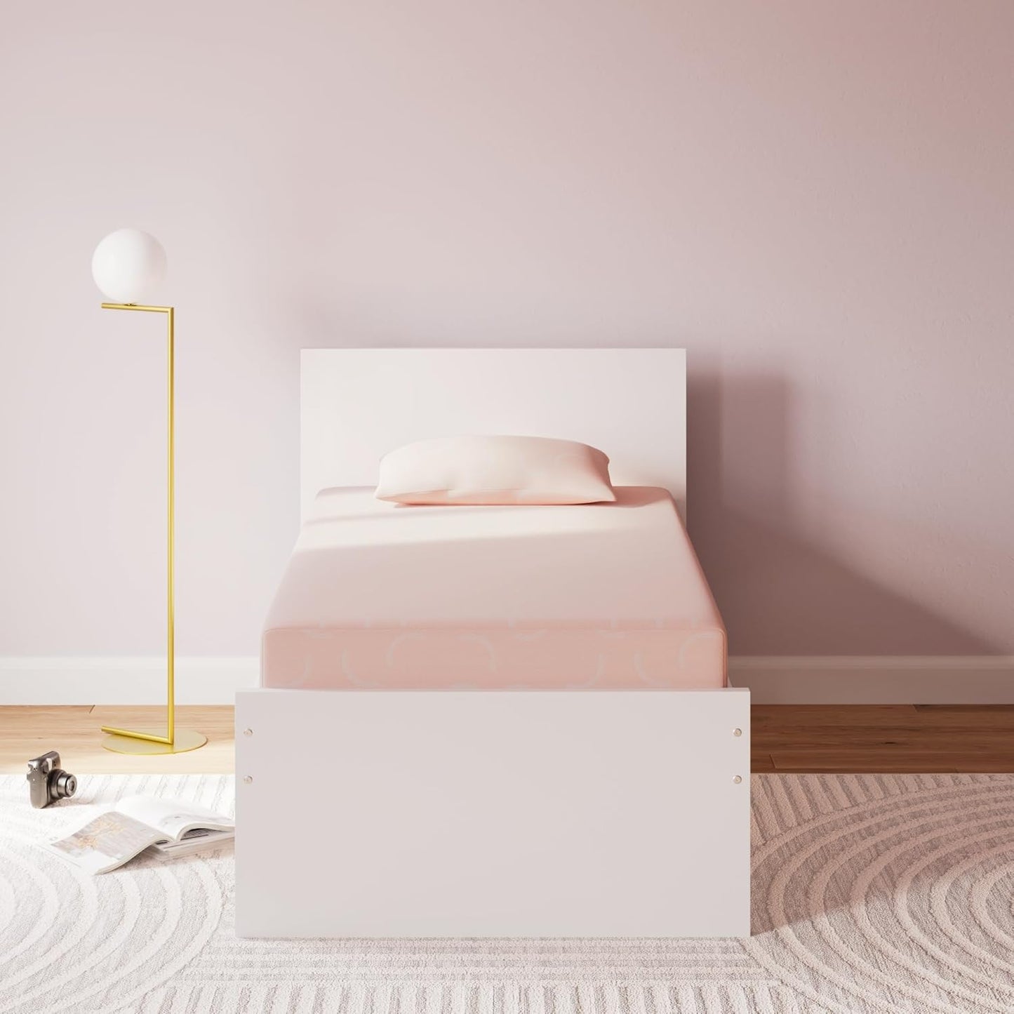 Signature Design by Ashley Twin Size iKidz 7 Inch Firm Gel Memory Foam Mattress with Stretch Knit Cover & Pillow Included, Pink Coral, Fiberglass Free, Mattress in A Box