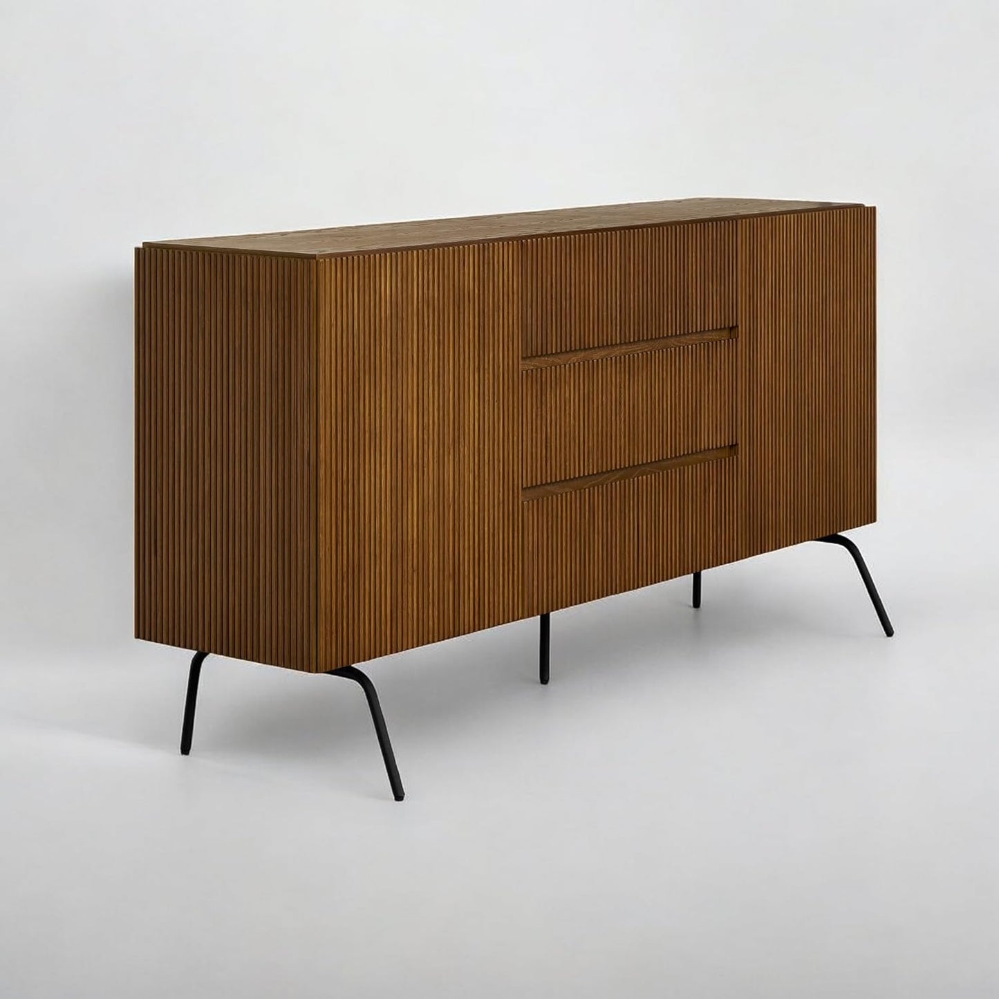 NTC Veil Sideboard with 2 Doors and 3 Drawers, Buffet Cabinet with Vertical Groove Design and Metal Legs, Storage Cabinet for Living Room, and Entryway, Effortless Assembly - Rustic Oak