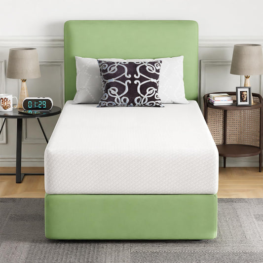 FDW | 10 Inch Twin Mattress | Medium Firm | Gel Memory Foam Mattress | White | Bed in a Box, CertiPUR-US Certified | Pressure Relief, Cooling Ventilated Foam | Washable Removable Cover