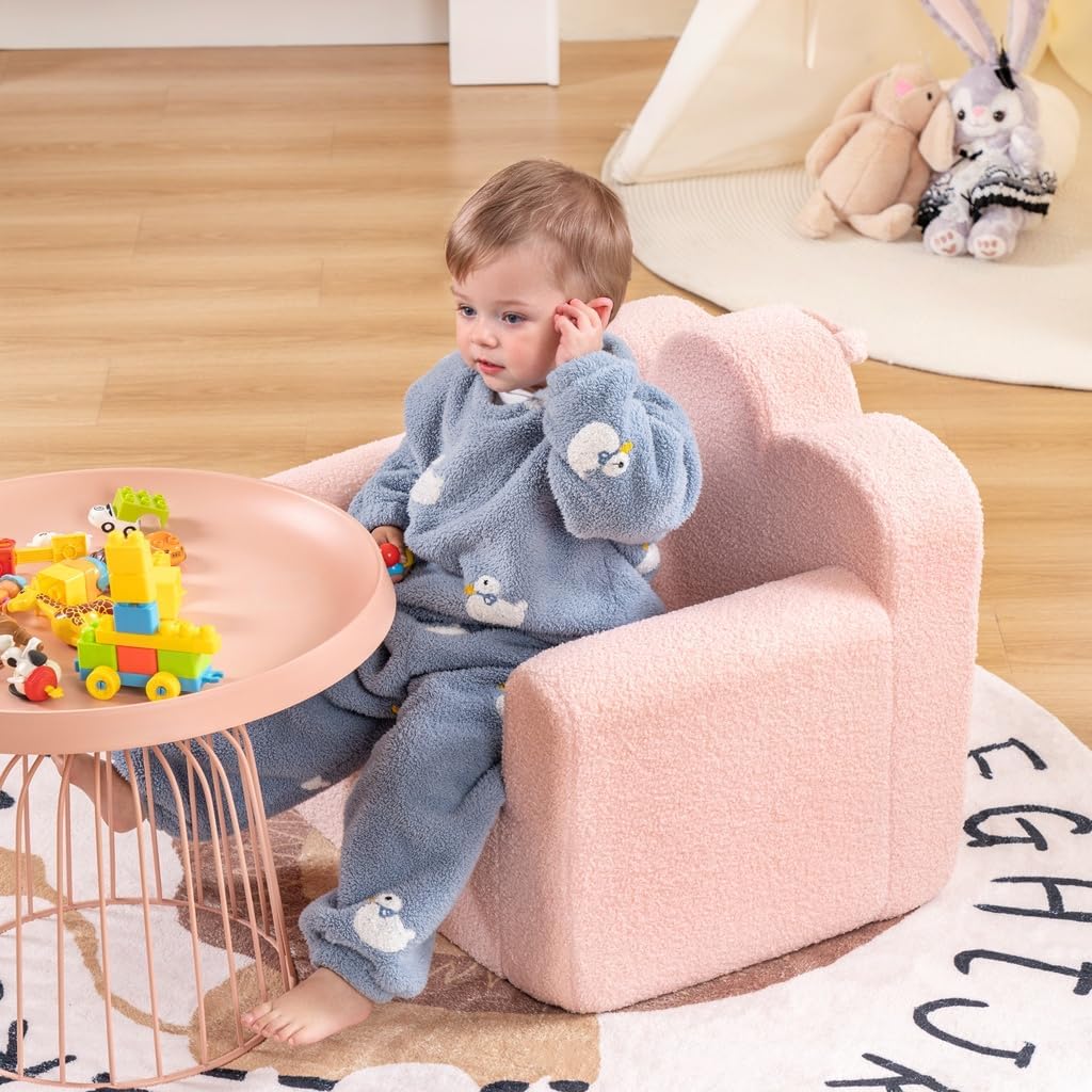 Tiita Kids Couch Sherpa Toddler Chair, Cloud-Like Comfy Kids Sofa Toddler Reading Chair with Washable Cover Carrying Handle, Convertible Children Sofa Chair for Girls and Boys