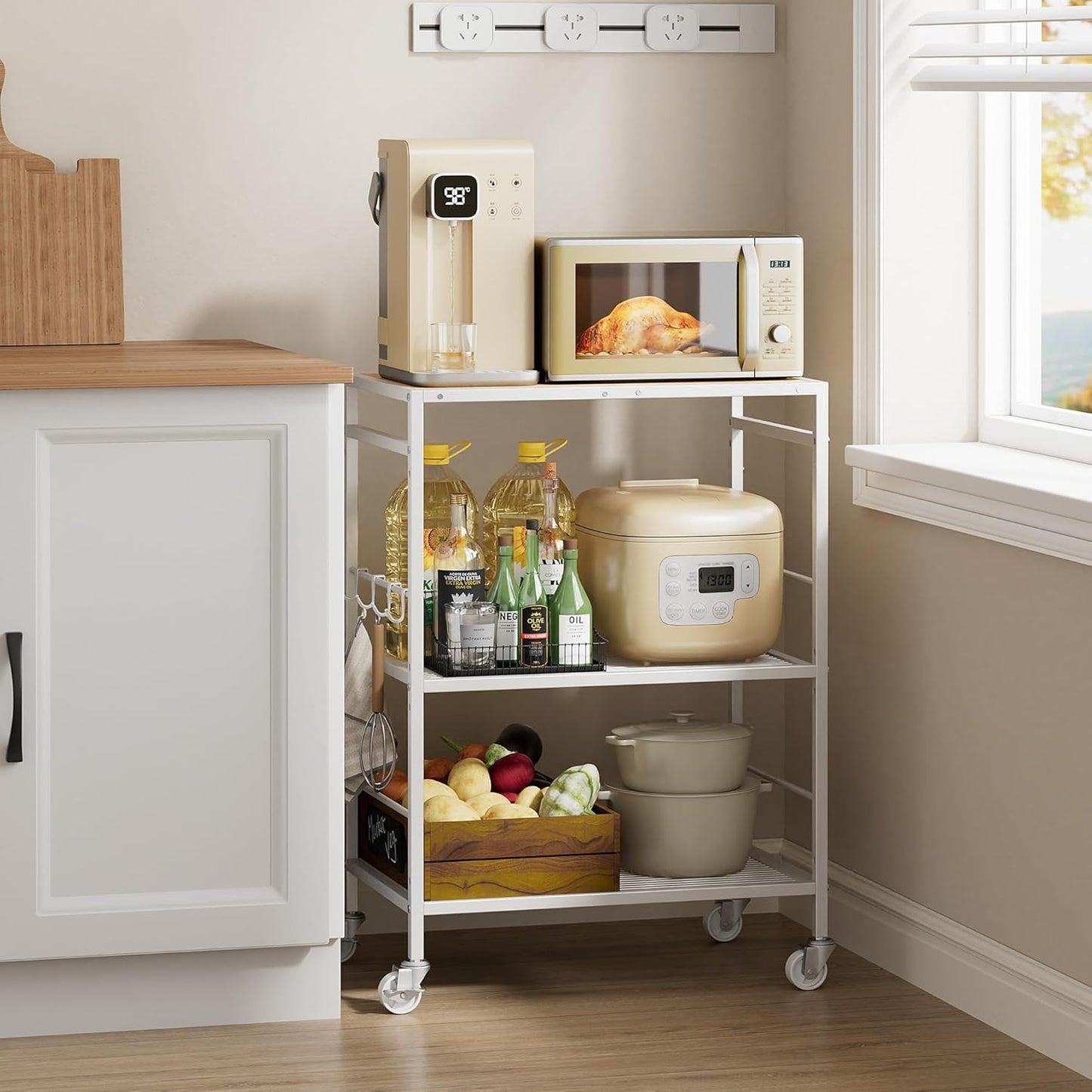 3-Tier Kitchen Cart with Adjustable Shelves - Microwave Storage Cart & Utility Rolling Organizer, Industrial Wheels for Small Spaces, 15.7"x23.6"x33.7" Kitchen Office Living Room Metal Rack