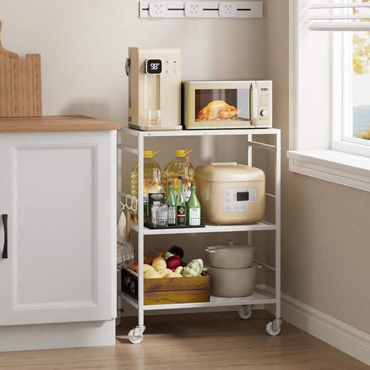 3-Tier Kitchen Cart with Adjustable Shelves - Microwave Storage Cart & Utility Rolling Organizer, Industrial Wheels for Small Spaces, 15.7"x23.6"x33.7" Kitchen Office Living Room Metal Rack