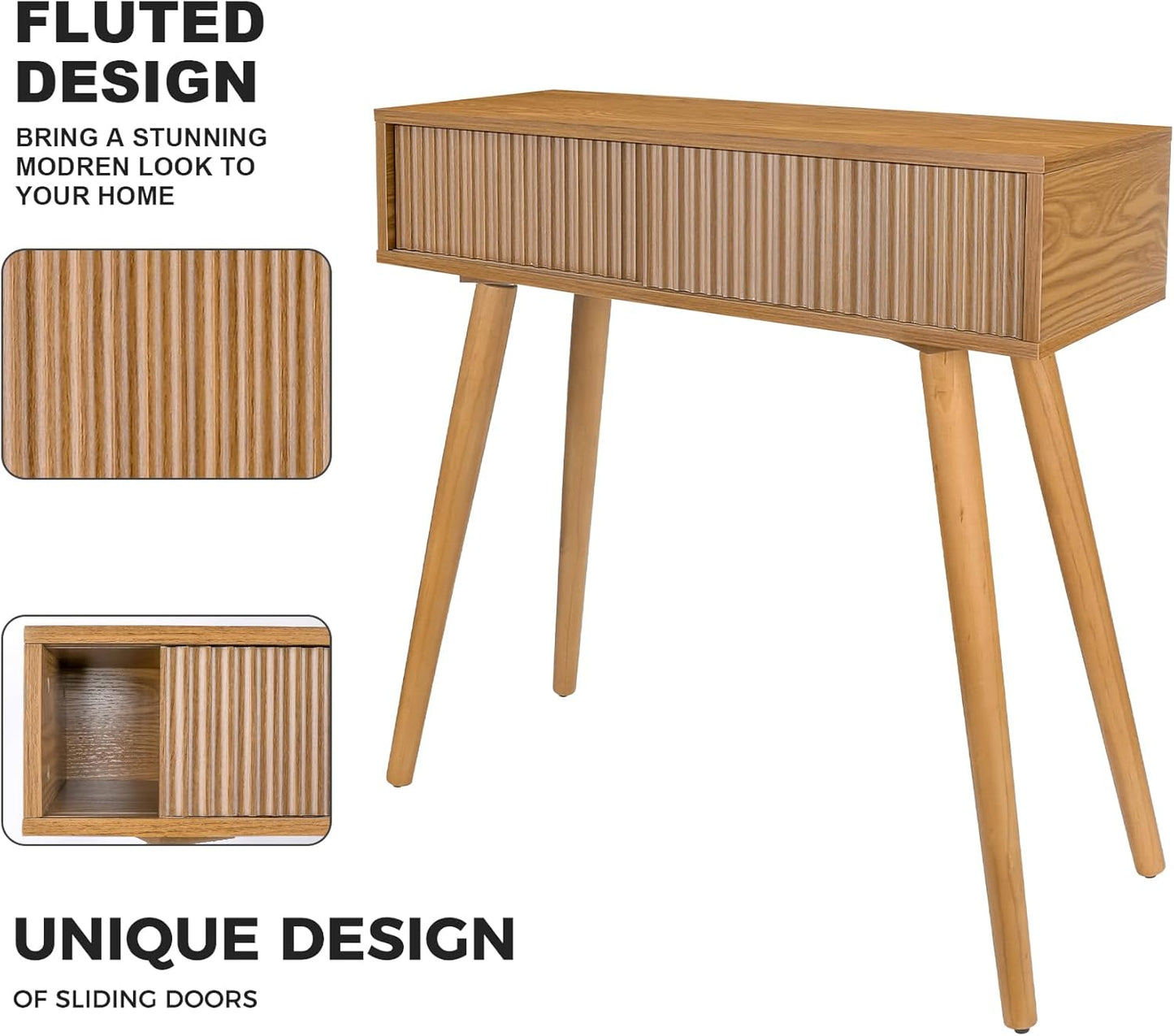 Console Table, Small Console Tables for Entryway，31" Vanity Desk Fluted Dresser Side Table, Brown Entry Table Narrow Console Table Modern Hallway Table Modern Sofa Table for Living Room(Brown)