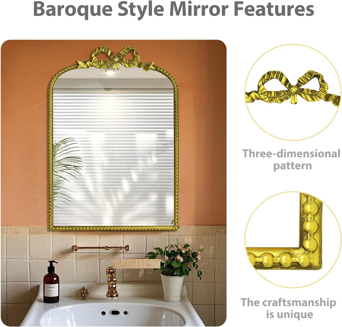 Baroque Decorative Mirror, European-Style Retro Gold Style Baroque Wall Hanging European-Style Makeup Mirror, Bathroom Mirror, Palace,Can be Used for Decoration