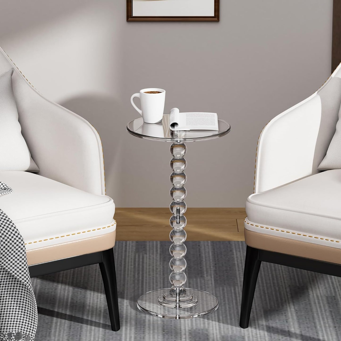 Acrylic Side Table, End Table Round Top with Solid Post for Living Room, Bedroom, Balcony, Easy Assembly (Clear) (Pedestal, Clear)