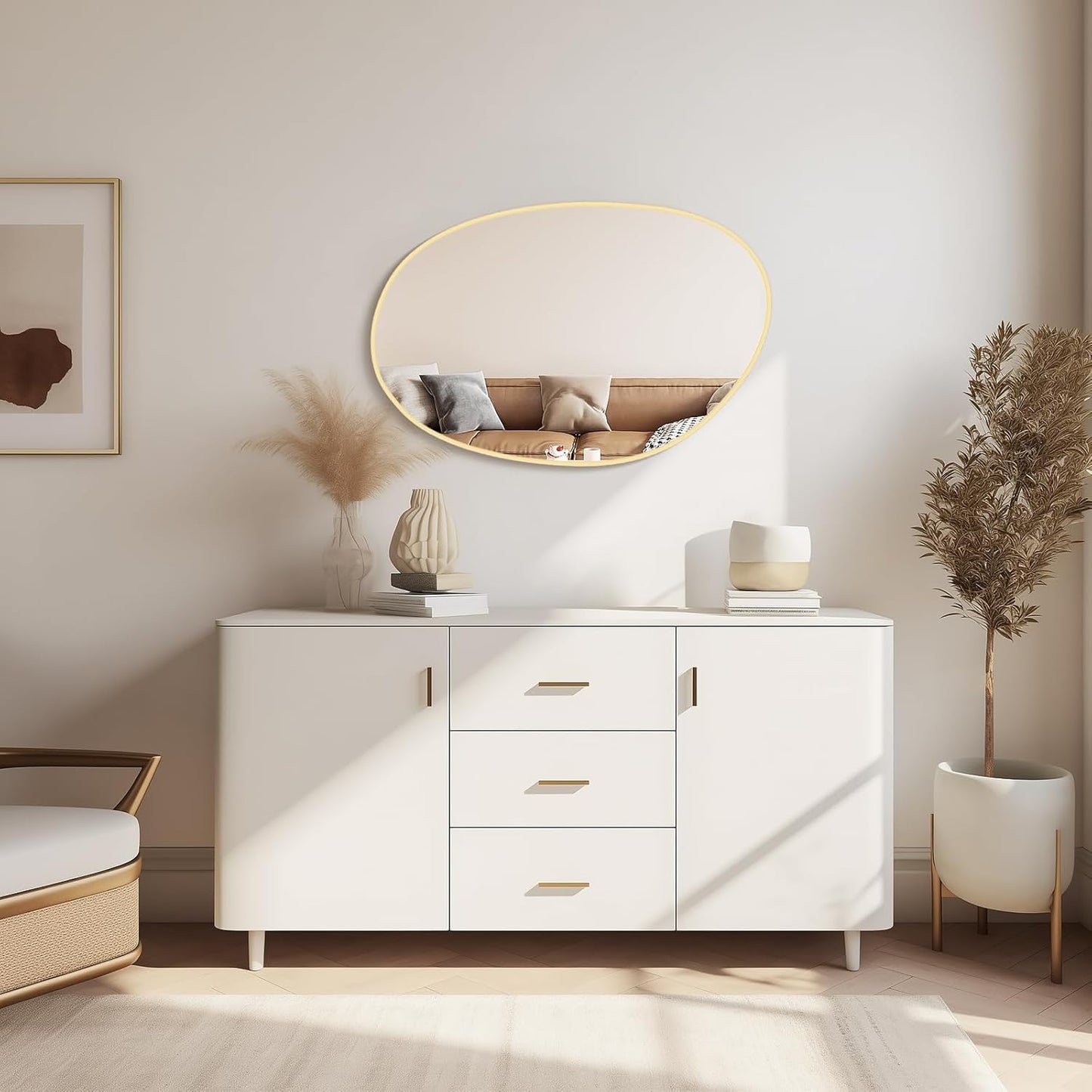 WallBeyond 19" H x 28" W Asymmetrical Decor Irregular Accent Wall Mirror for Entryway, Hallway, etc || Shape: Abstract & Unique Cobblestone, Vertical, Gold