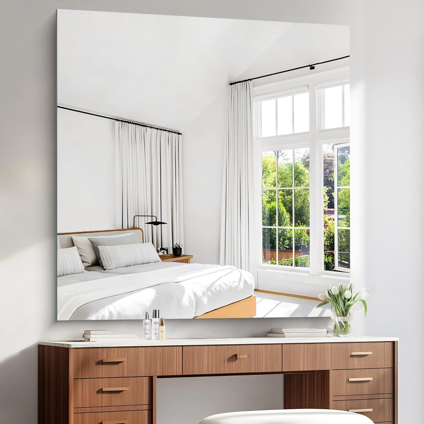 KOCUUY Large Frameless Mirror,48x48 Inch Square Bathroom Vanity Mirror for Over Sink, Upgraded Shatterproof Unframed Design for Bedroom, Living Room, Entryway