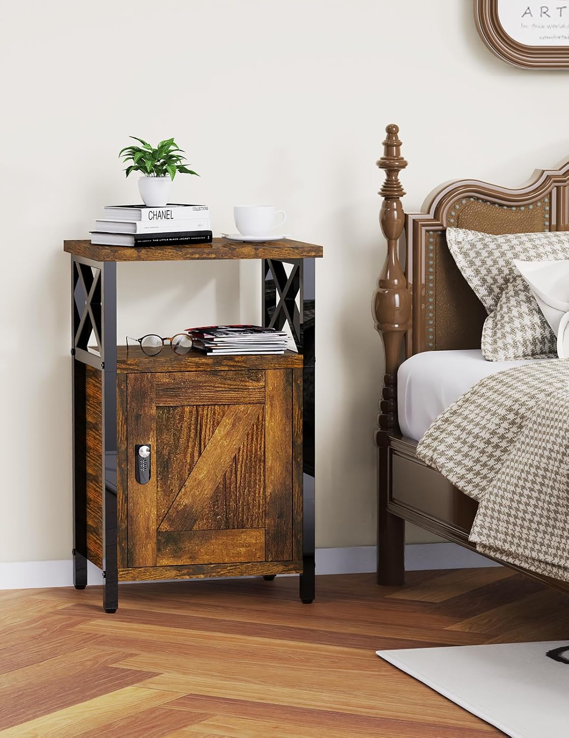 Night Stand with Locking Drawer, Bedside Table with Drawers, Wooden Bed Side Table with Storage, Nightstand with Shelves, End Night Tables For Bedroom, Living Room, Dorm, Office (Rustic Brown)