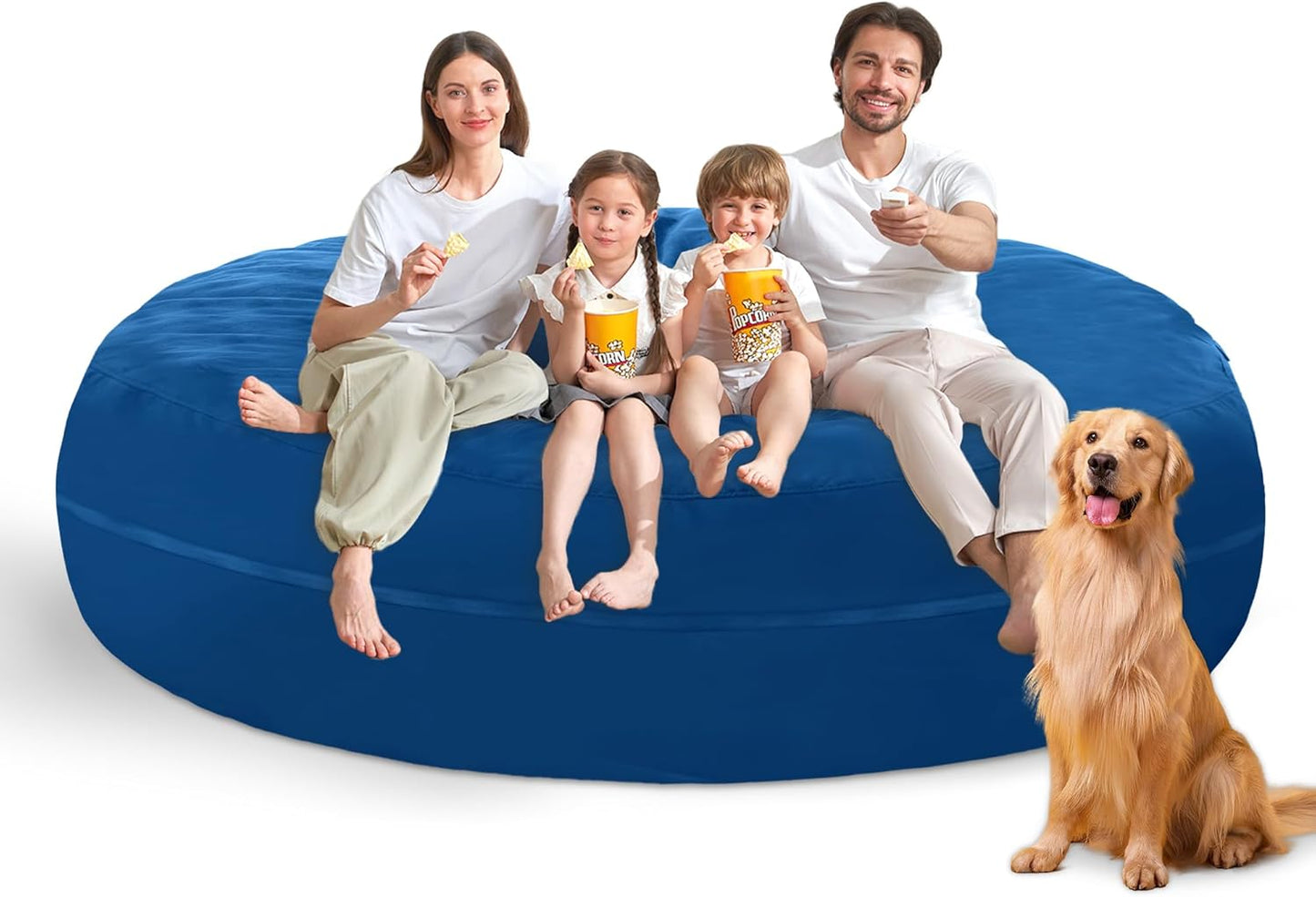 7FT Bean Bag Chair with Ultra Soft Velvet Cover Bean Bag Sofa with Memory Foam Bean Bag Chairs with Large Size Lazy Sofa for Dorm Office Living Room Bedroom Blue 7'