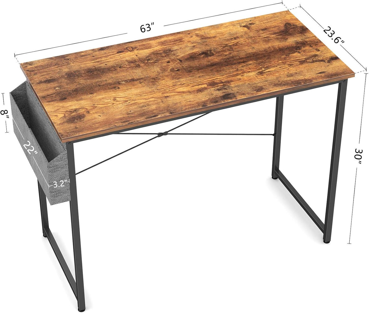 Cubiker Computer Desk 63 inch Home Office Writing Study Desk, Modern Simple Style Laptop Table with Storage Bag, Black