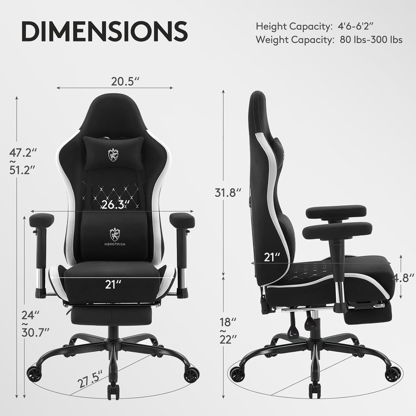 Gaming Chair Breathable Fabric,Computer Office Chair with Footrest,Massage Lumbar Support and Gel Pad,Ergonomic Reclining Gamer Chair with Adjustable Armrests and Spring Cushion Black Grey