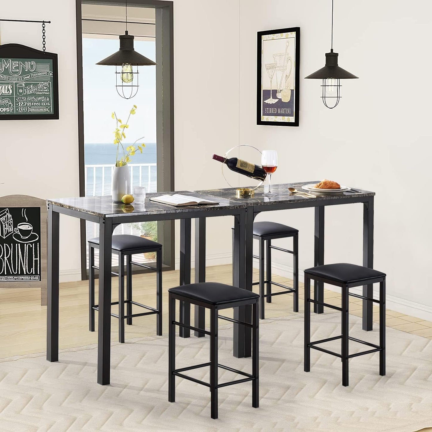 VECELO Dining Table Set with 2 Stools,3 Piece Counter Height for Kitchen, Living Room, Small Apartment