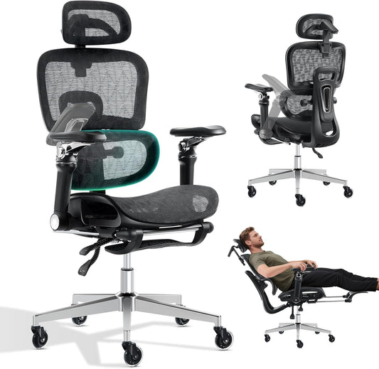 Ergonomic Office Chair with 9D Arms,Adjustable Seat Depth,3D Lumbar Support,135° Recline,3D Headrest & Footrest,Mesh Computer Desk Chair - Ultimate Comfort for Home & Executive Office Black