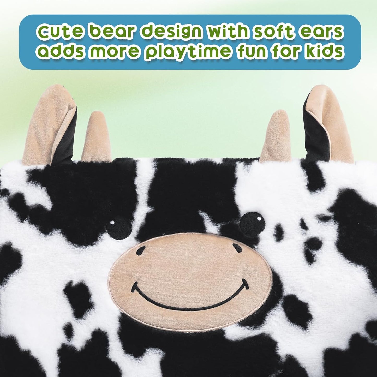 ALIMORDEN Fold Out Toddler Couch, Comfy 2-in-1 Cuddly Sherpa Bear Chair for Kids, Convertible Sofa to Lounger, Kids Cozy Corner Play Couch for Boys and Girls, Cow