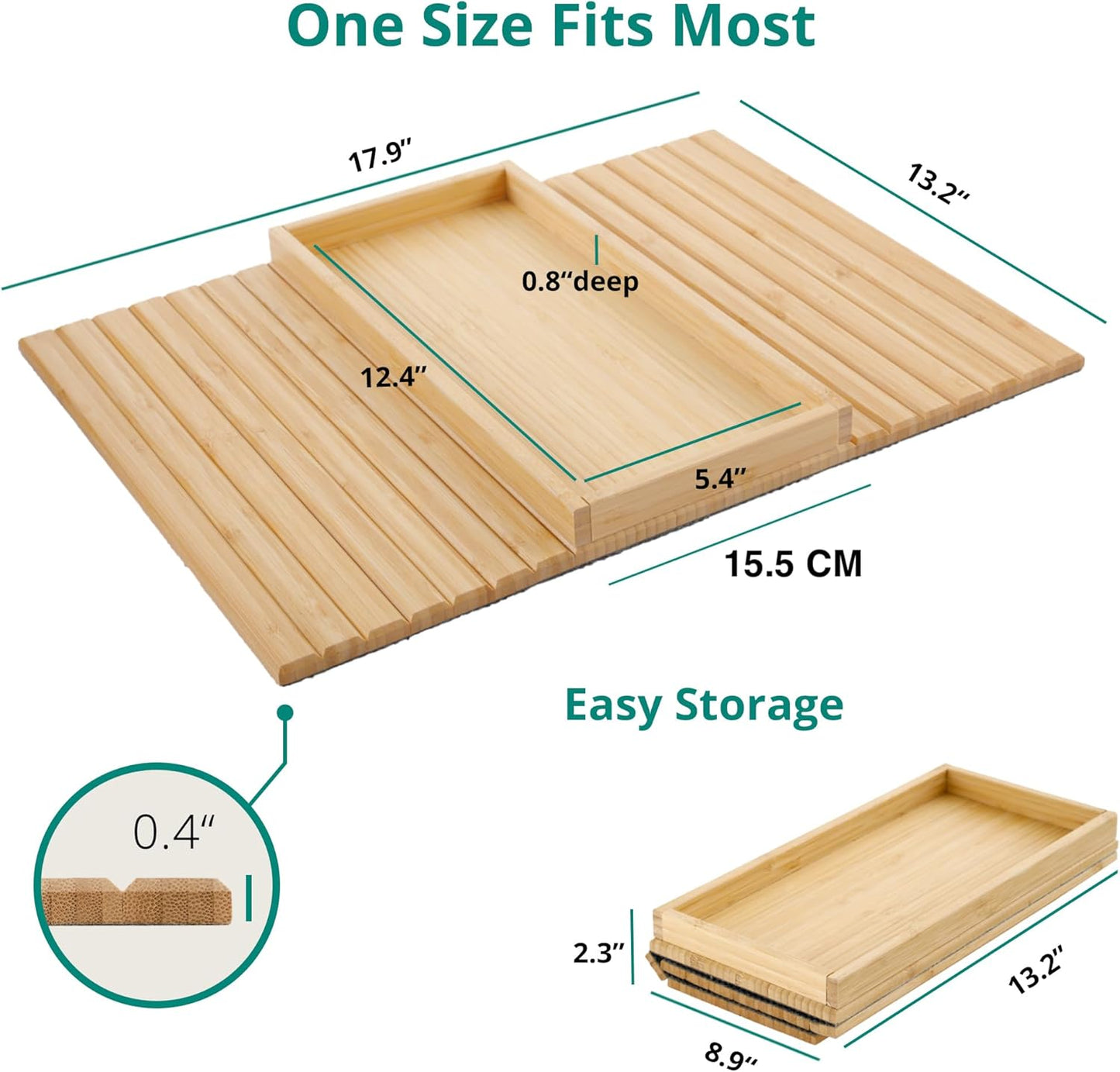 DETOR Couch Arm Tray, Foldable Sofa TV Tray with Capacious 12.4" x 5.4" Storage Box, Natural Bamboo Finish, Enhanced Nonslip Felt Bottom, Sturdy Bamboo Slats Material | for Armrests 6" and Wider
