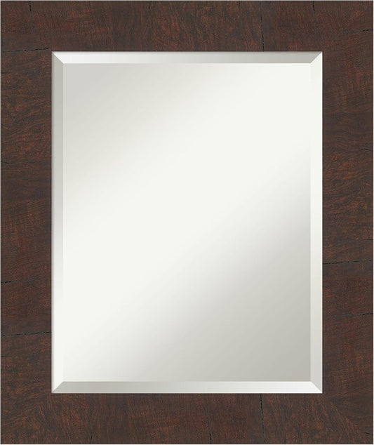 Amanti Art Brown Wall Mirror 25x21 Wildwood Brown Rectangle Bathroom Mirror for Wall Decor Living Room, Small Rustic Farmhouse Frame, Hangs Horizonally and Vertically, Bathroom Decor, Beveled Edge