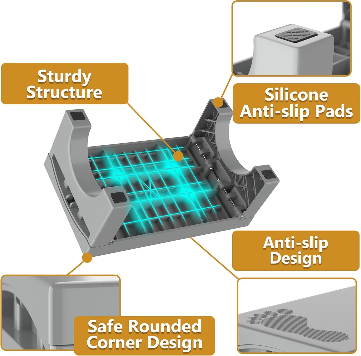 Folding Step Stool for Adults Kids, Heavy Duty Non-Slip Foldable Stepping Stool with 400-LBS Capacity, Safety Collapsible Foot Step Stool for Bathroom Bedroom Kitchen, Bed Steps for High Beds, Gray