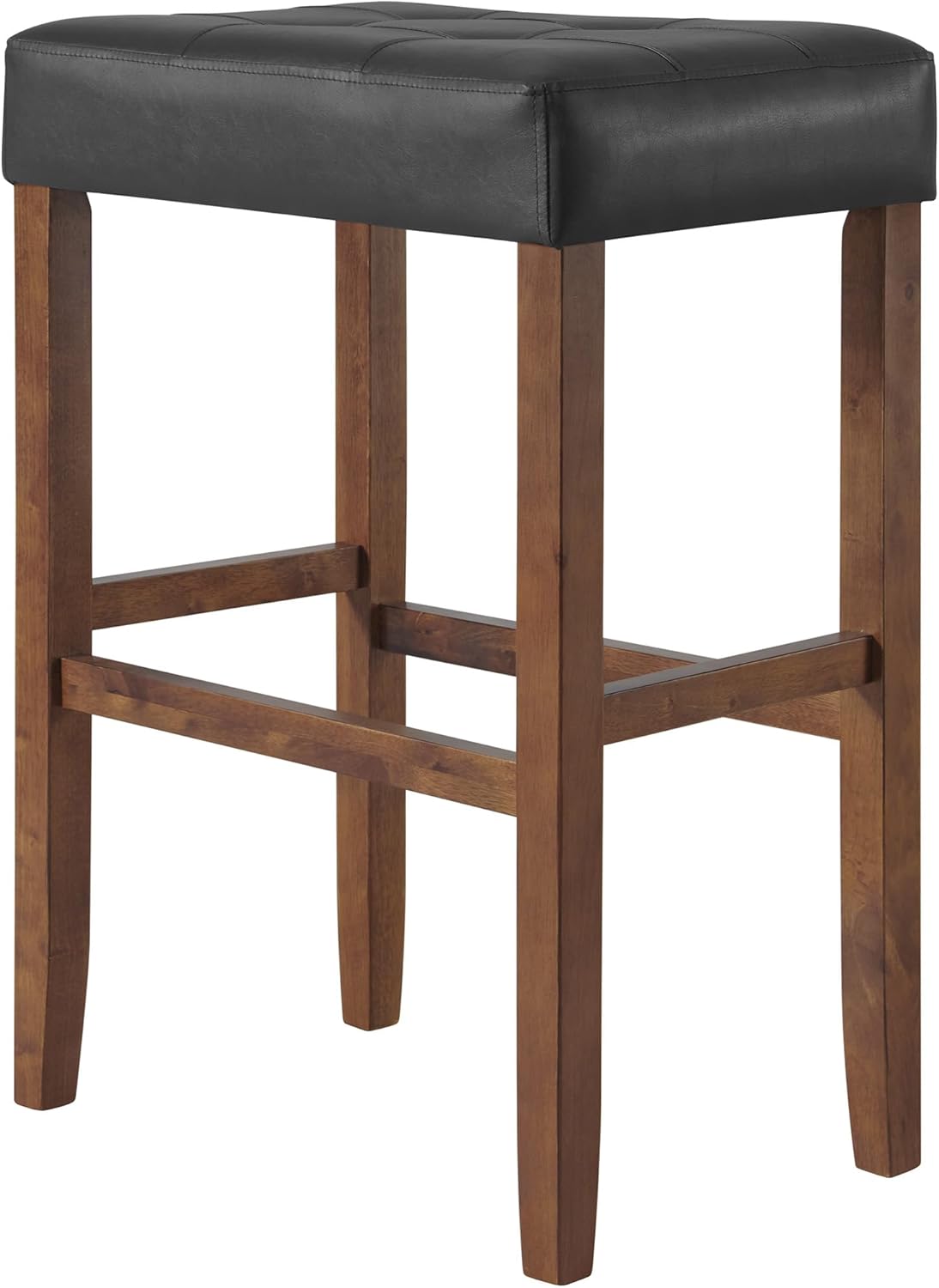 Alaterre Furniture Madison 30-Inch Bar Stool with Faux Leather Seat - Barstool for Kitchen Island or Bar - Backless Barstools (Walnut/Black)