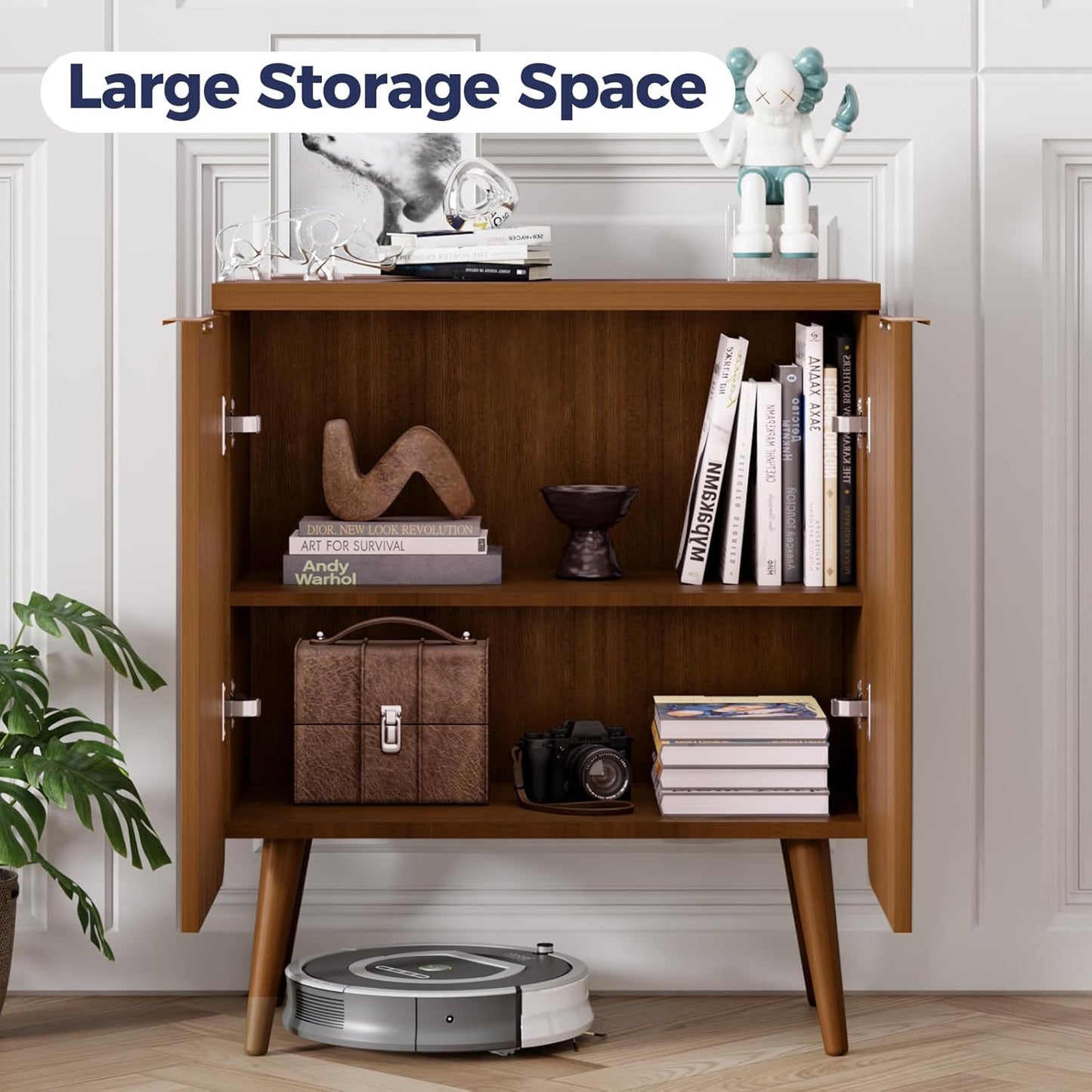 Buffet Cabinet with Storage, Fluted Multifunctional Storage Cabinet with 2 Doors, Sideboard Buffet Credenzas for Living Room, Entryway, Hallway, Walnut