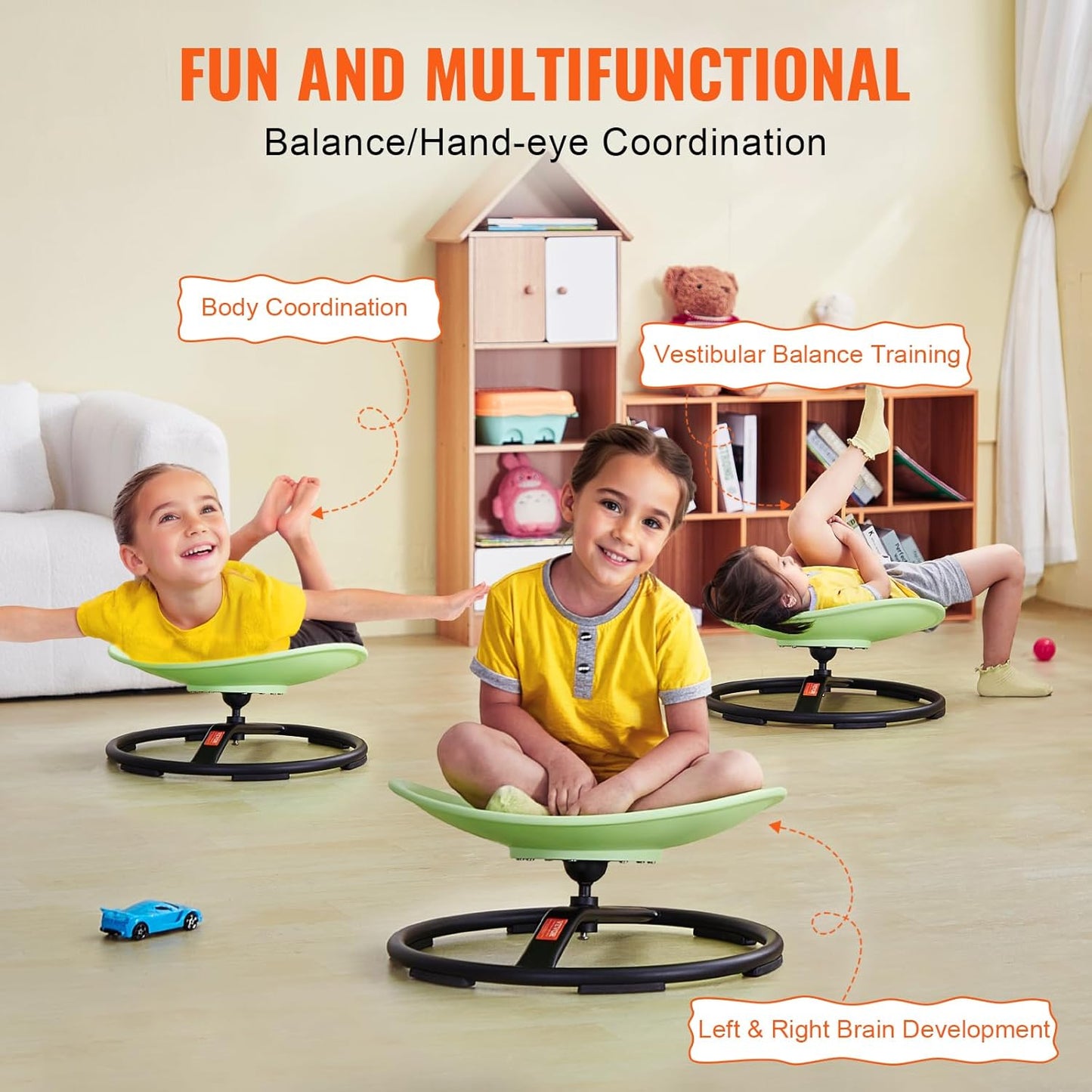 VEVOR Kids Swivel Chair, 220 LBS Capacity, Sensory Spinning Chair, Autistic Kids Sensory Toy with Non-Slip Metal Base, Toddler Sit and Spin for Coordination Balance Focus Training Green