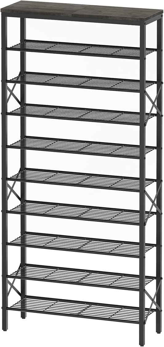 10 Tier Shoe Rack, Large Capacity Shoe Storage Organizer Holds 40 Pairs, Durable and Stable, for Entryway, Hallway, Closet, Dorm Room, Charcoal SS10BCG1
