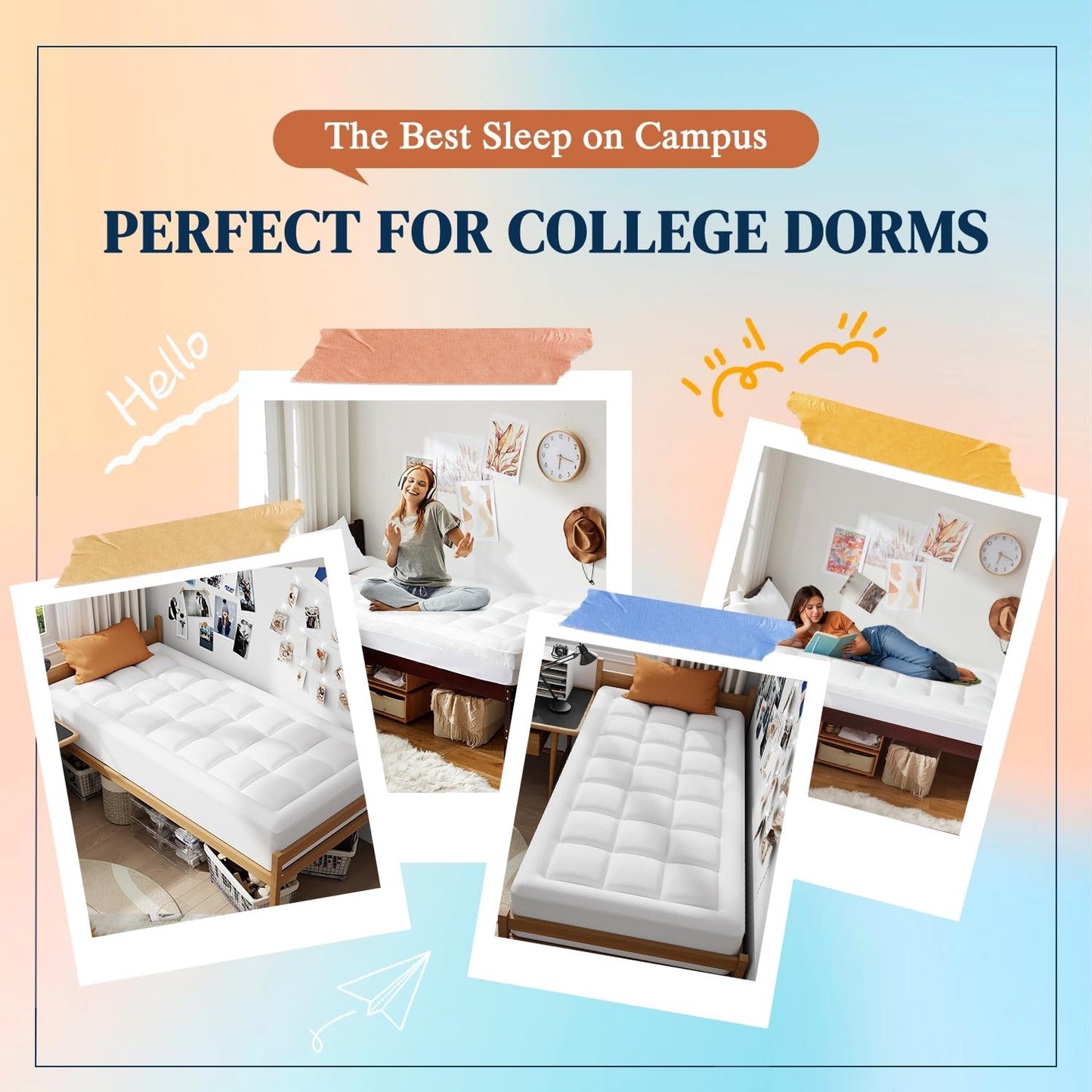 ELEMUSE Twin XL Dual Layer 3 Inch Memory Foam Mattress Topper for College Dorm Room Essentials, 2 Inch Cooling Gel Memory Foam and 1 Inch Washale Soft Pillow Top Extra Long Twin Mattress Pad Cover