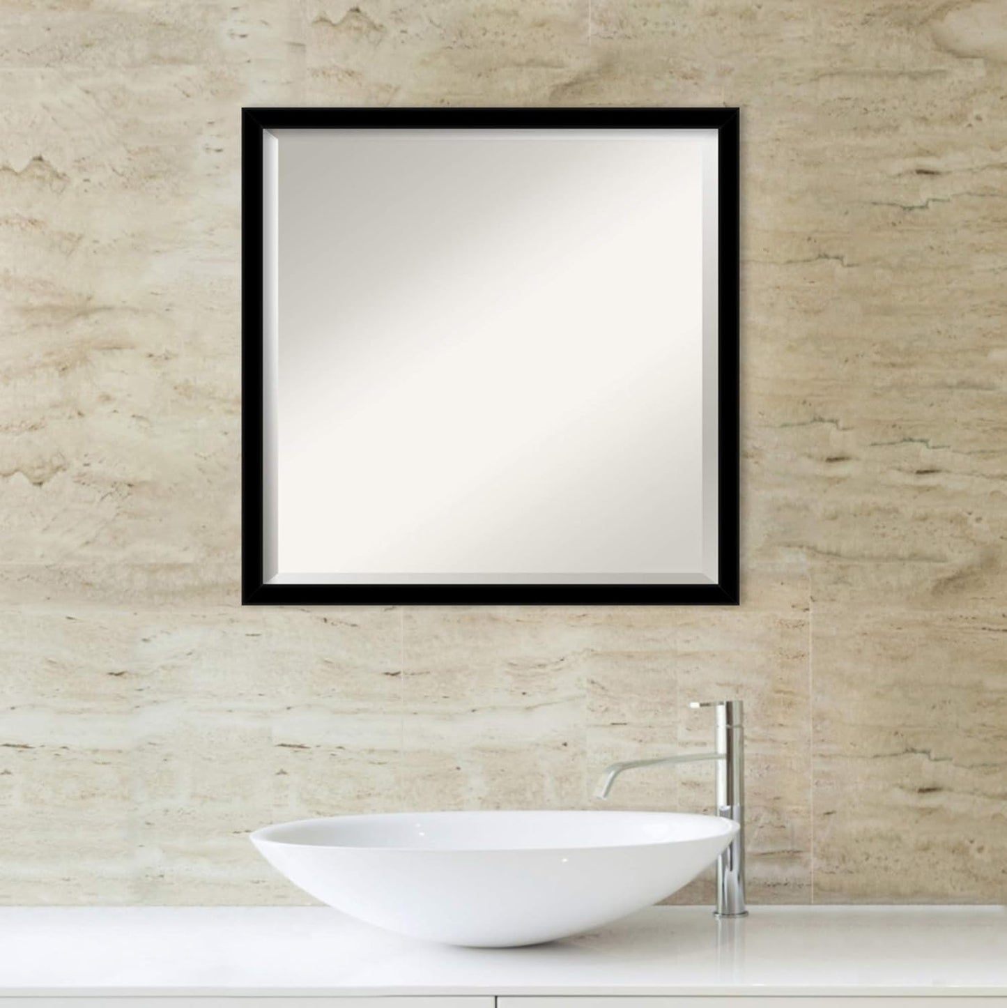Amanti Art Black Bathroom Mirror for Over Sink, 22x22 Jet Black Square Vanity Mirror, Medium Modern Contemporary Frame, Hangs Horizonally and Vertically, Bathroom Wall Decor, Beveled Edge