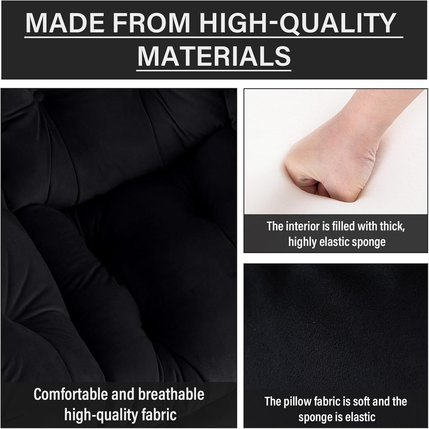 Lazy Chair with Ottoman, Comfy Reading Lounge Chair with Footstool & Throw Pillow Modern with Armrests & Side Pocket for Living Room, Bedroom, Dorm Room, Velvet Black