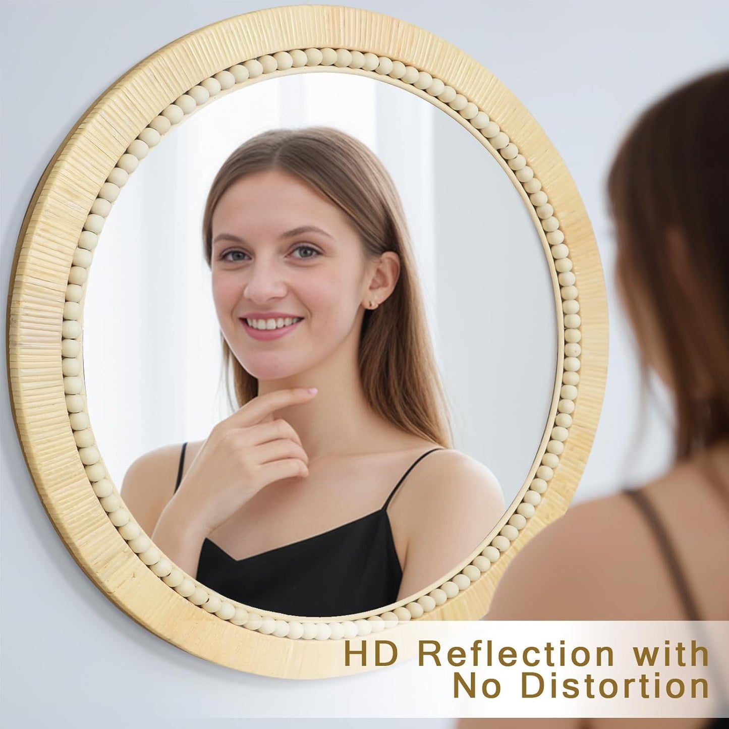 ULIKE Round Rattan Mirror, Bathroom 24 Inch Rustic Farmhouse Wall Decor with Handmade Wicker Frame, Boho Mirror for Nursery Bedroom Living Room Entryway