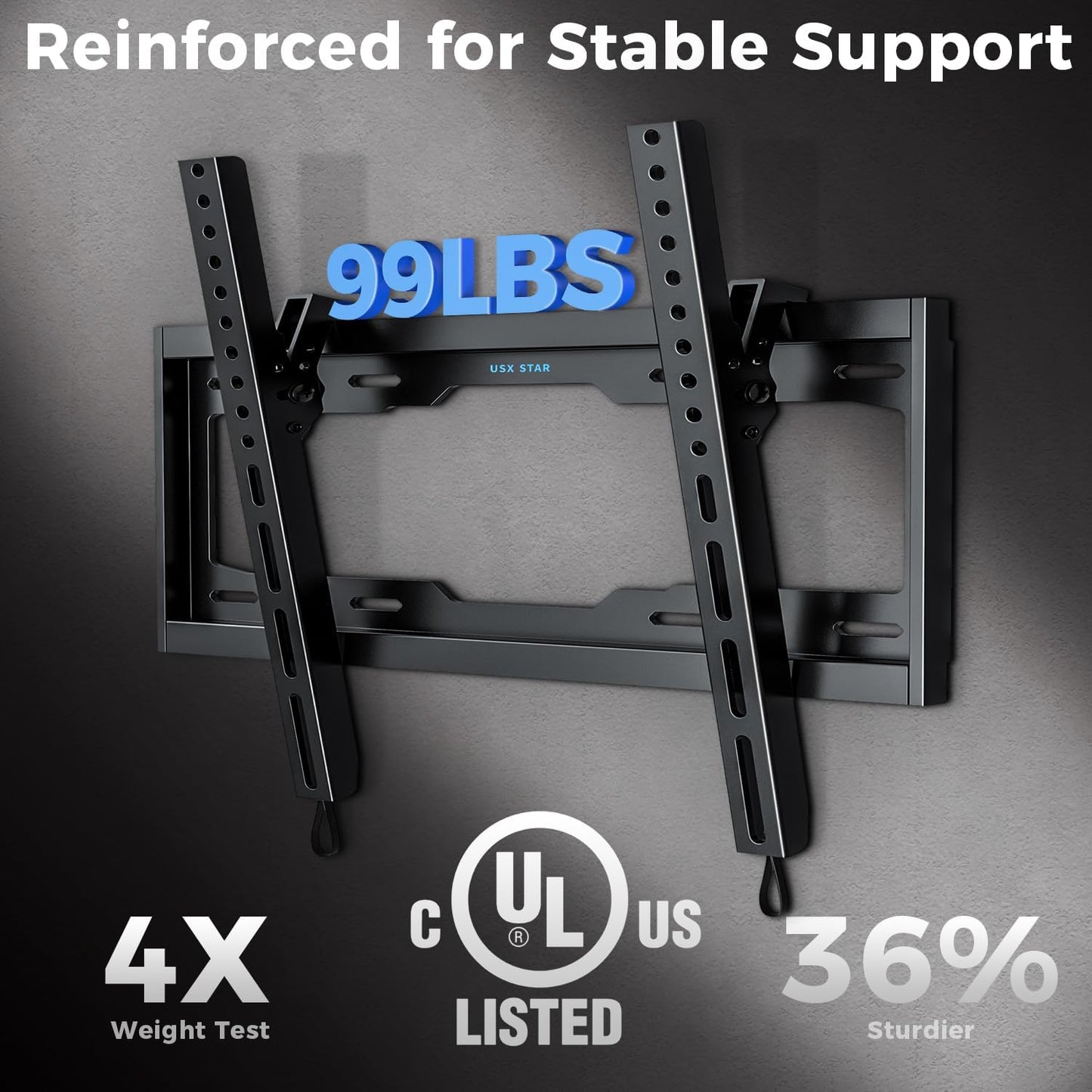 UL Listed Tilting Low Profile TV Wall Mount - Holds Most 26-60 Inch TVs Up to 99 lbs, Quick Release Lock, Max VESA 400x400mm, Fits 8''-16'' Studs - by USX STAR