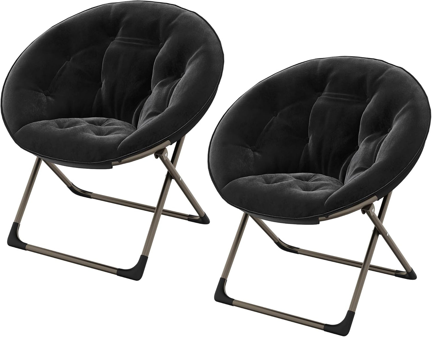 Comfy Saucer Chairs, Black Folding Reading Lounge Chair, Cozy Faux Fur Living Room Chair with Soft Thick Padded Seat & Metal Frame, Modern Style Bedroom Home for Kids Adults, X-Large, Gold Legs