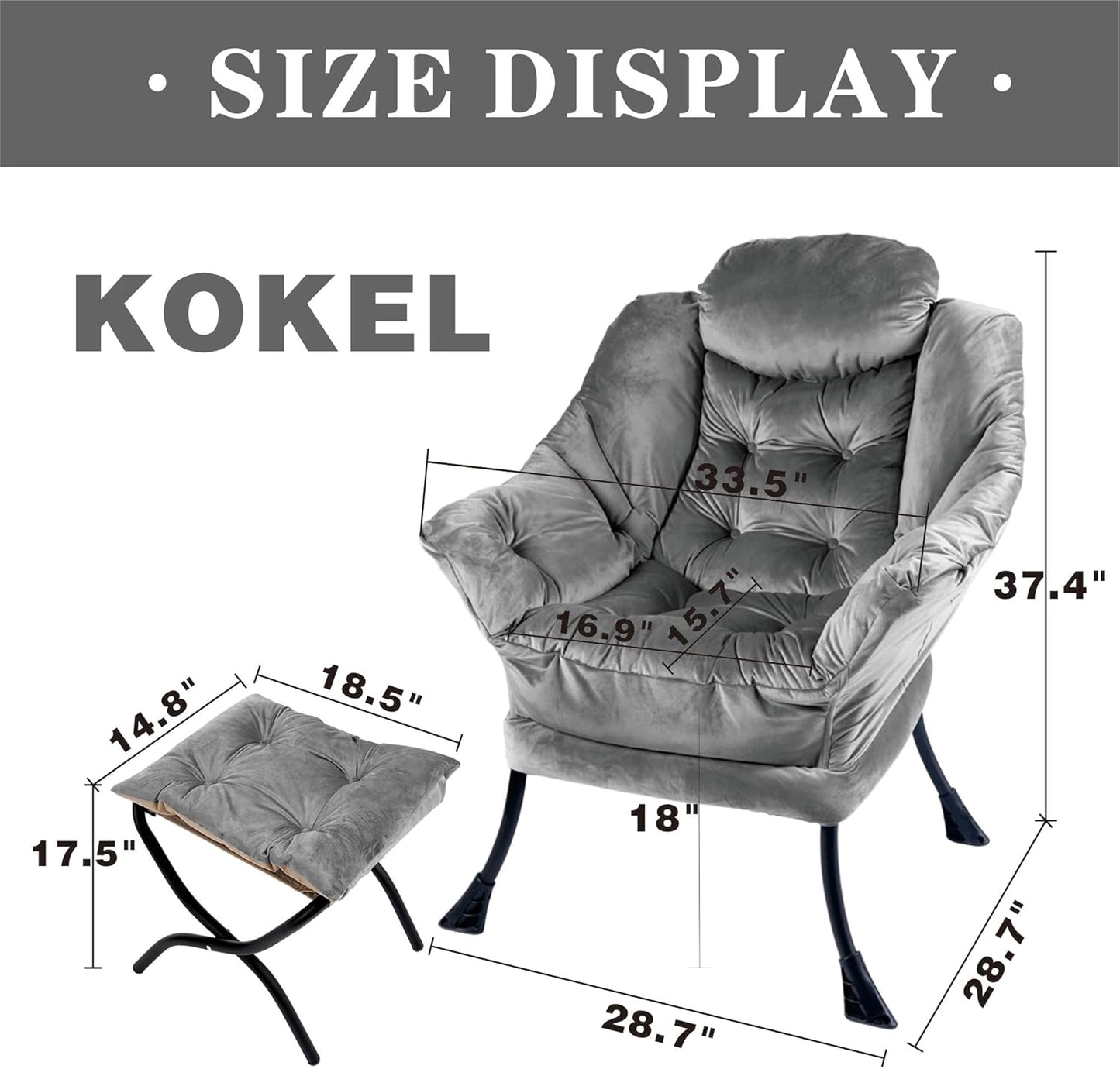 Lazy Chair with Folding Ottoman,Living Room Chairs, Accent Contemporary Lounge Chair, Single Steel Frame Leisure Sofa Chair with Armrests and A Side Pocket (DL22GRAY)