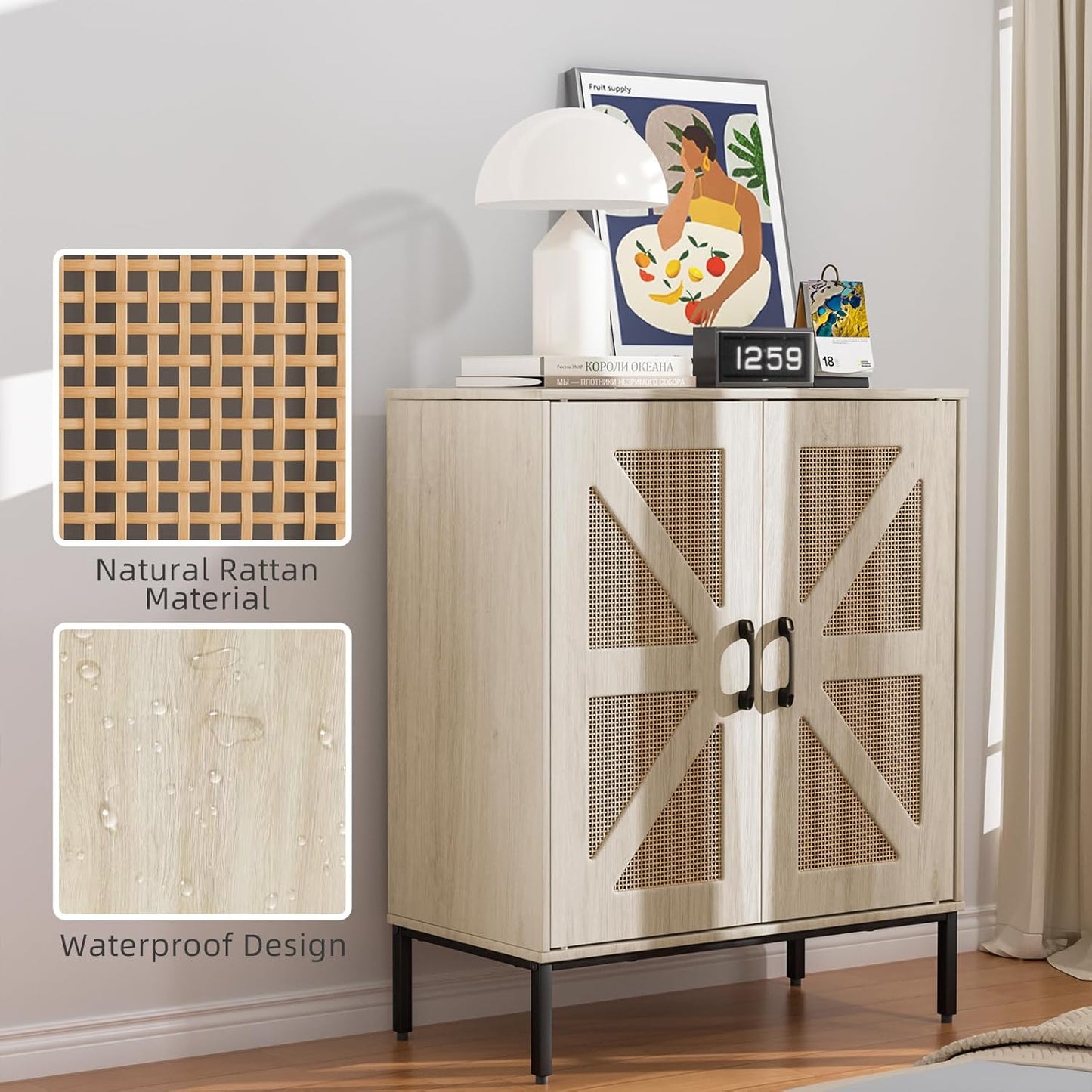 Buffet Cabinet with Storage – Waterproof MDF Sideboard & Modern Credenza with Doors and Adjustable Shelves, 32.9" Tall Coffee Bar Cabinet for Living Room, Kitchen, Dining Room, Hallway