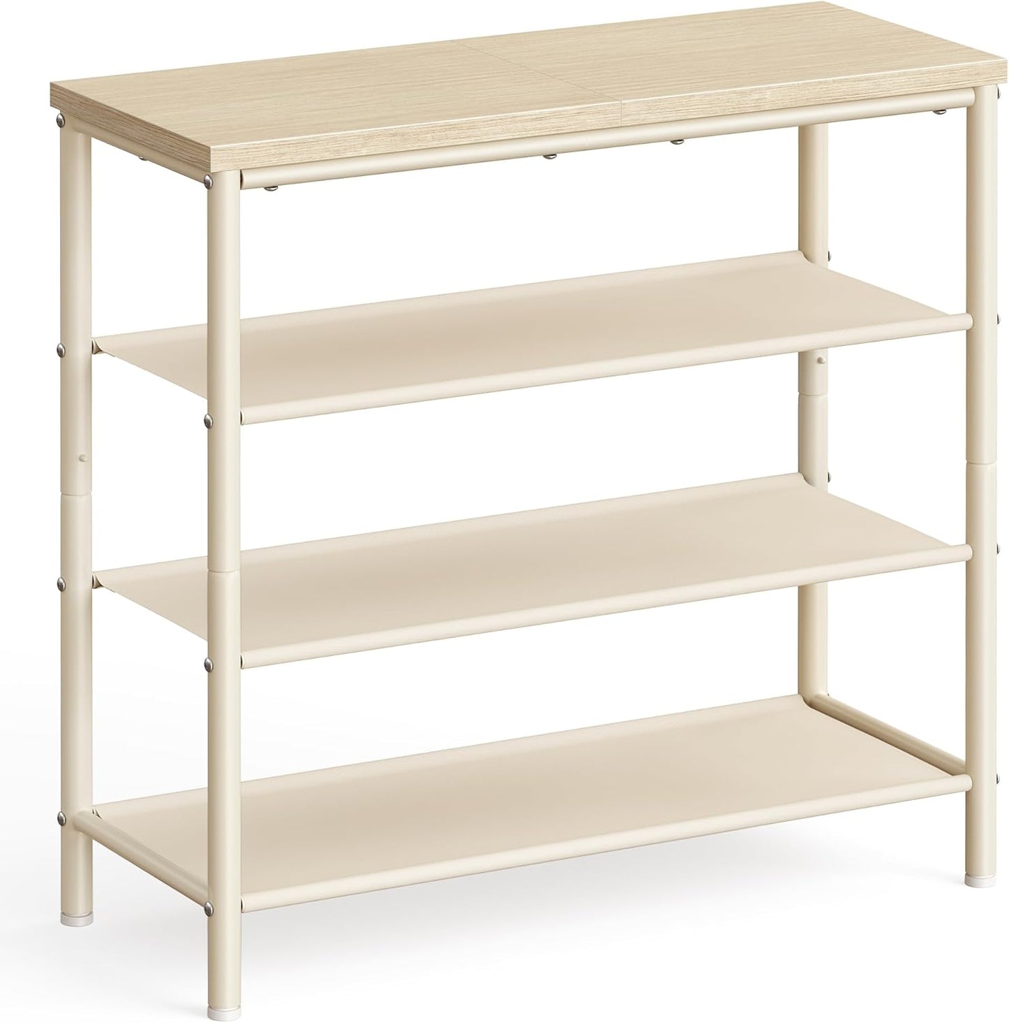 VASAGLE Shoe Rack, 4-Tier Shoe Storage Organizer for Entryway and Closet, Holds 9-12 Pairs of Shoes, 3 Fabric Shelves, Steel Frame, Modern, Natural Beige and Pearl White ULBS035K01