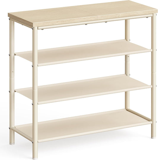 VASAGLE Shoe Rack, 4-Tier Shoe Storage Organizer for Entryway and Closet, Holds 9-12 Pairs of Shoes, 3 Fabric Shelves, Steel Frame, Modern, Natural Beige and Pearl White ULBS035K01